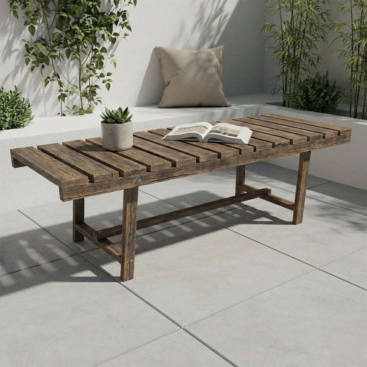 2-Seat Fir Wood Garden Bench for Outdoor Use