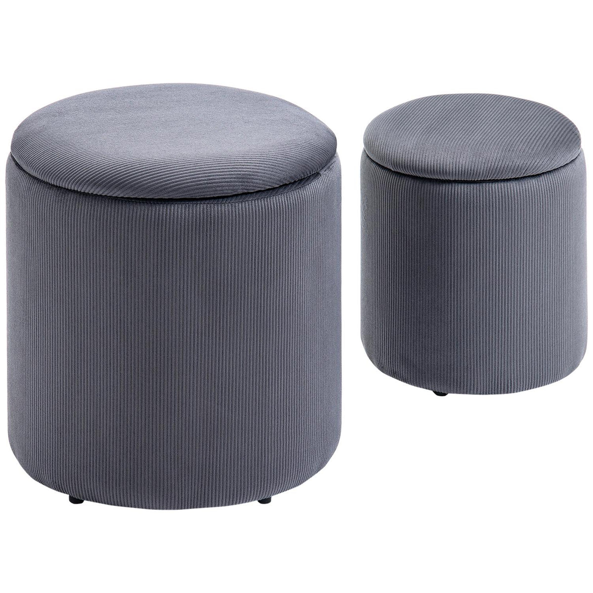 2-Seat Stool Ottoman With Storage Space In Cord Look, Gray, Removable Lid, 40X40X41Cm, For Living Room