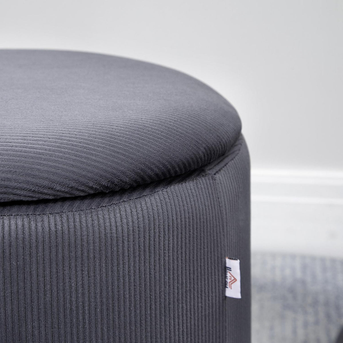 2-Seat Stool Ottoman With Storage Space In Cord Look, Gray, Removable Lid, 40X40X41Cm, For Living Room