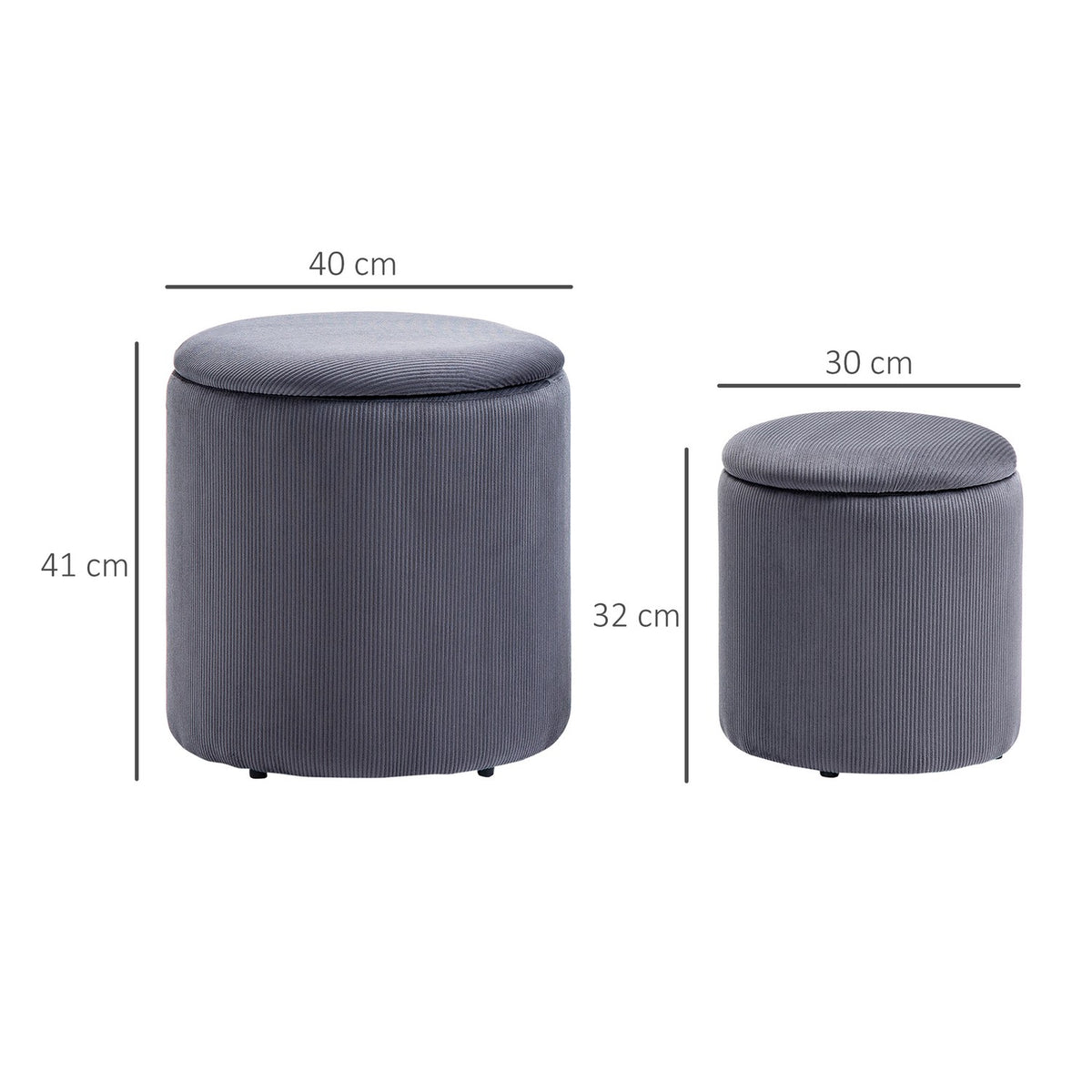 2-Seat Stool Ottoman With Storage Space In Cord Look, Gray, Removable Lid, 40X40X41Cm, For Living Room