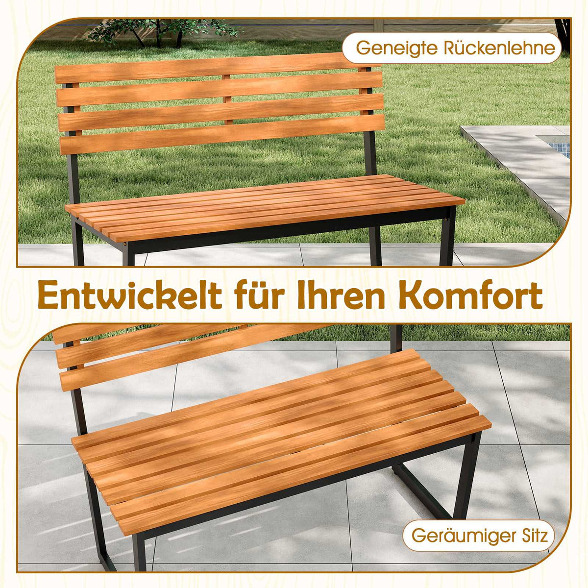 2-Seater Acacia Wood Garden Bench with Metal Frame