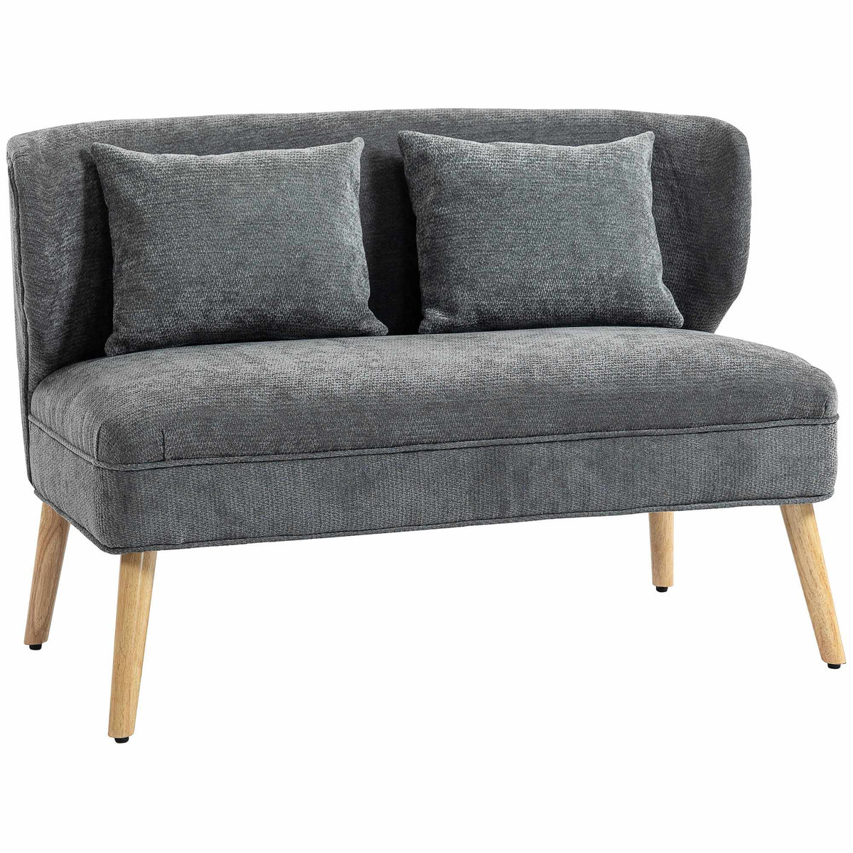 2-Seater Chenille Sofa, Wingback, Rubberwood Legs, Grey