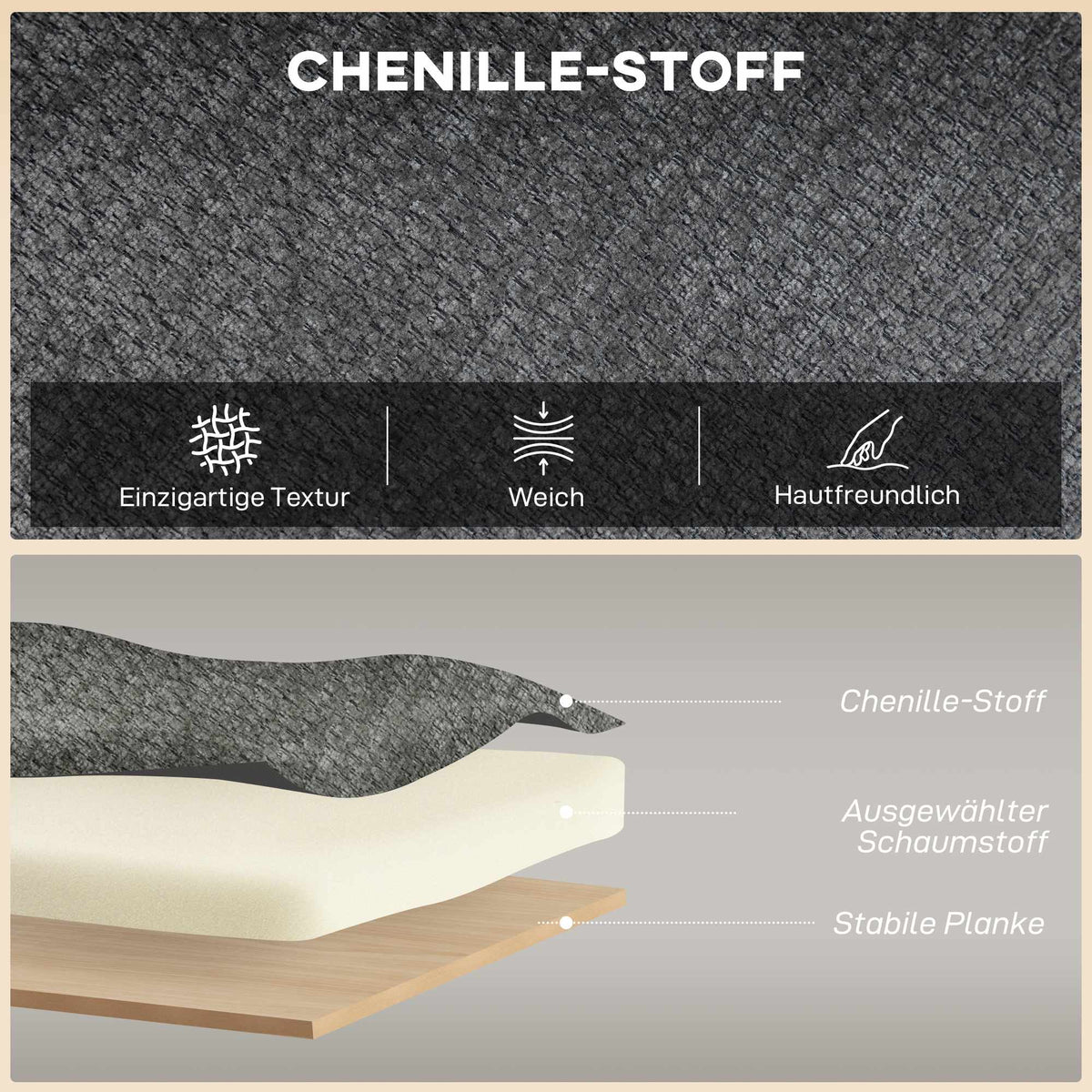 2-Seater Chenille Sofa, Wingback, Rubberwood Legs, Grey