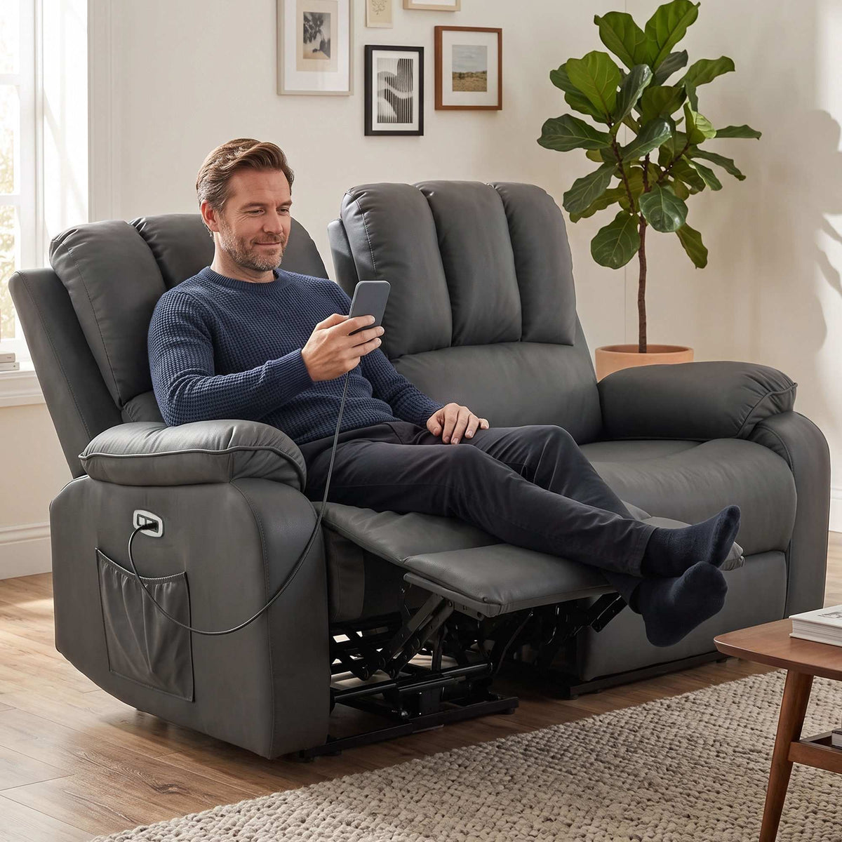 2-Seater Electric Recliner Sofa with Massage & Heat, USB Ports