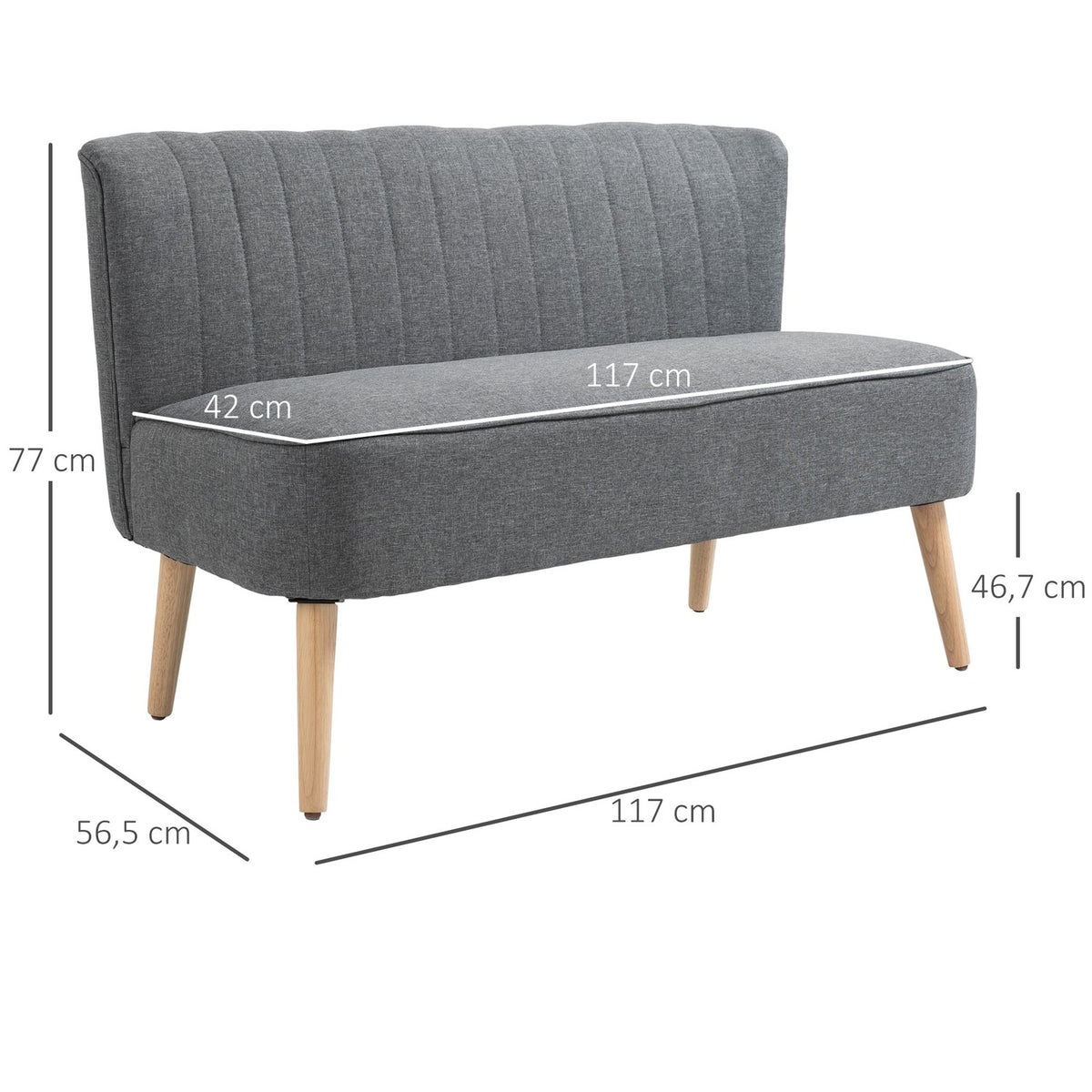 2-Seater Fabric Sofa Upholstered Sofa Seating Lounge Sofa Wood Foam Light Gray 117 X 56.5 X 77 Cm