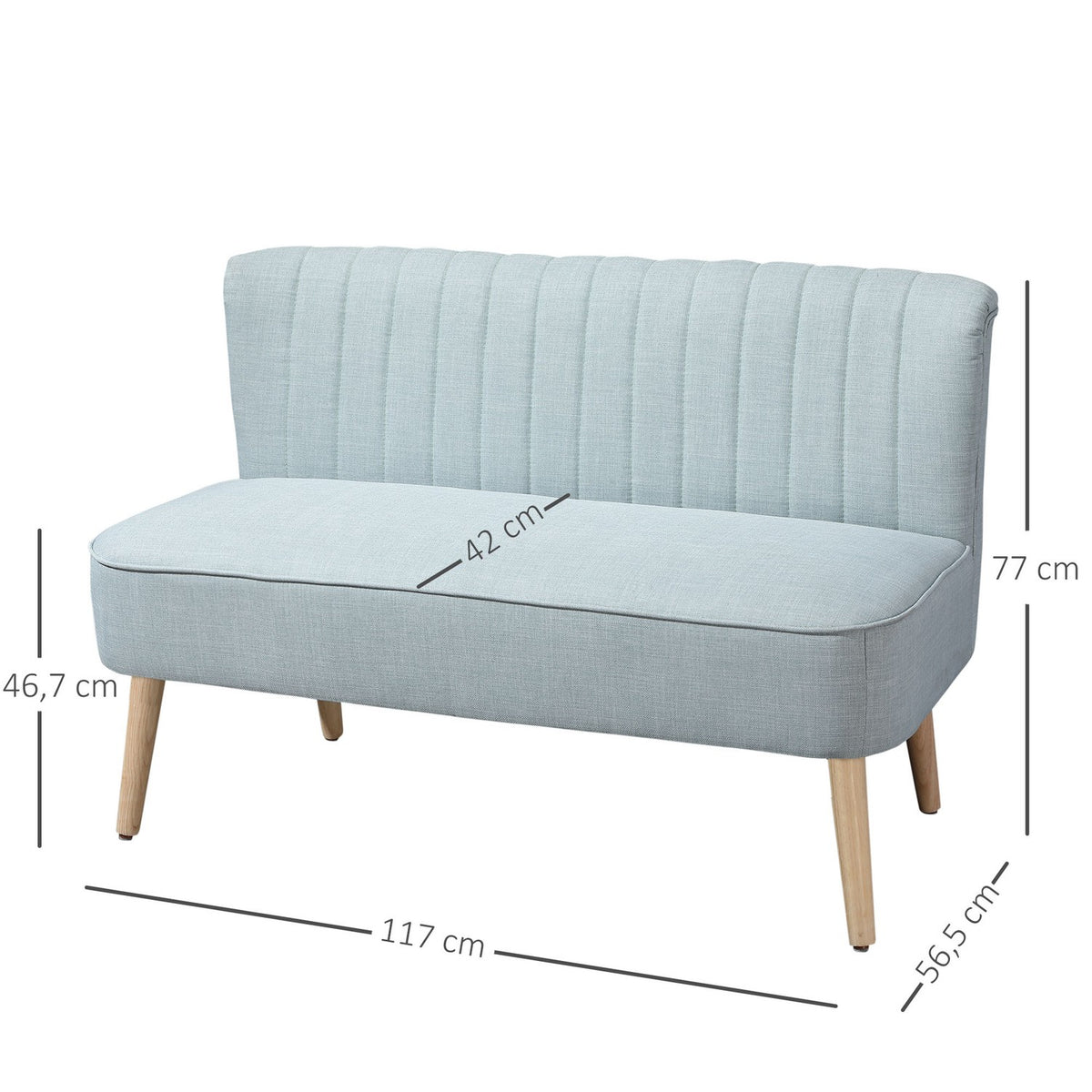 2-Seater Fabric Sofa, Upholstered Sofa, Seating, Lounge Sofa, Wood, Foam, Light Green, 117 X 56.5 X 77 Cm