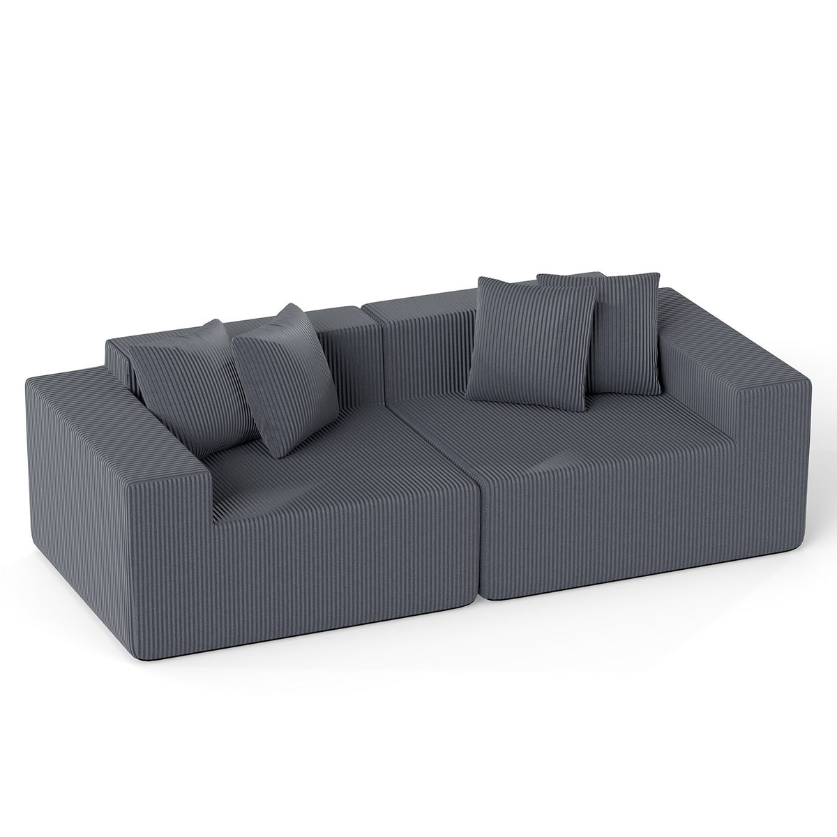 2-Seater Gray Corduroy Sofa with Deep Seat and Cushions