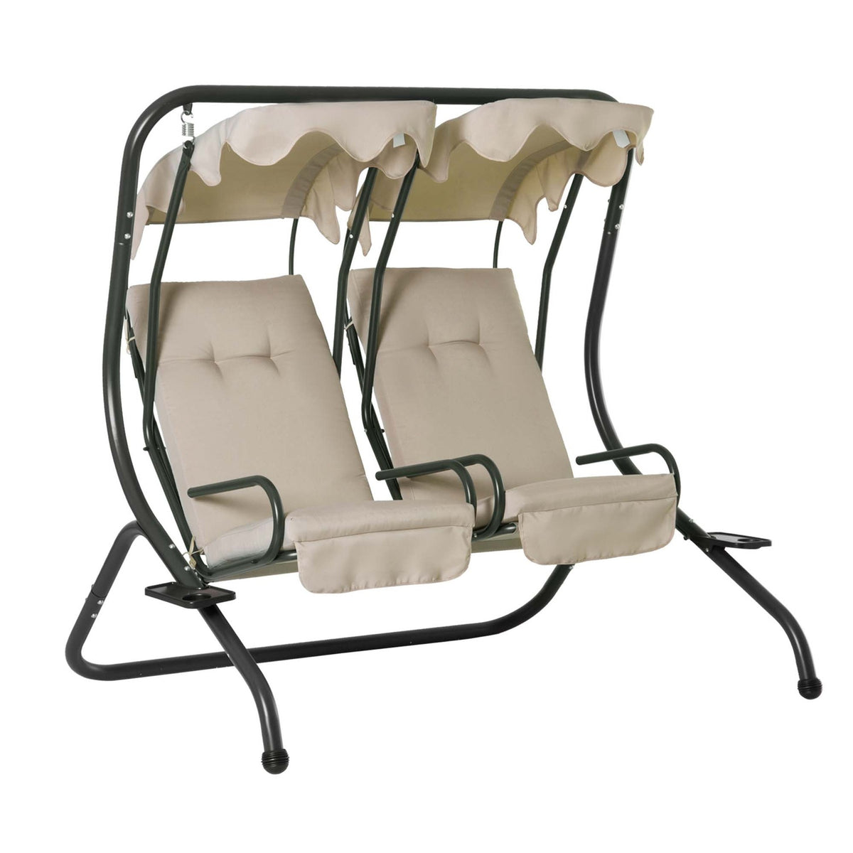 2-Seater Hollywood Swing Garden Swing With Sun Canopy Garden Steel Beige 170 X 136 X 170 Cm