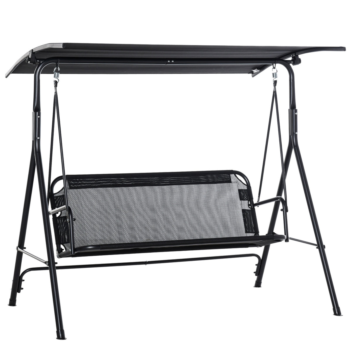 2-Seater Hollywood Swing Outdoor Garden Lounger Uv-Resistant High-Quality Metal Tube Angle-Adjustable Black