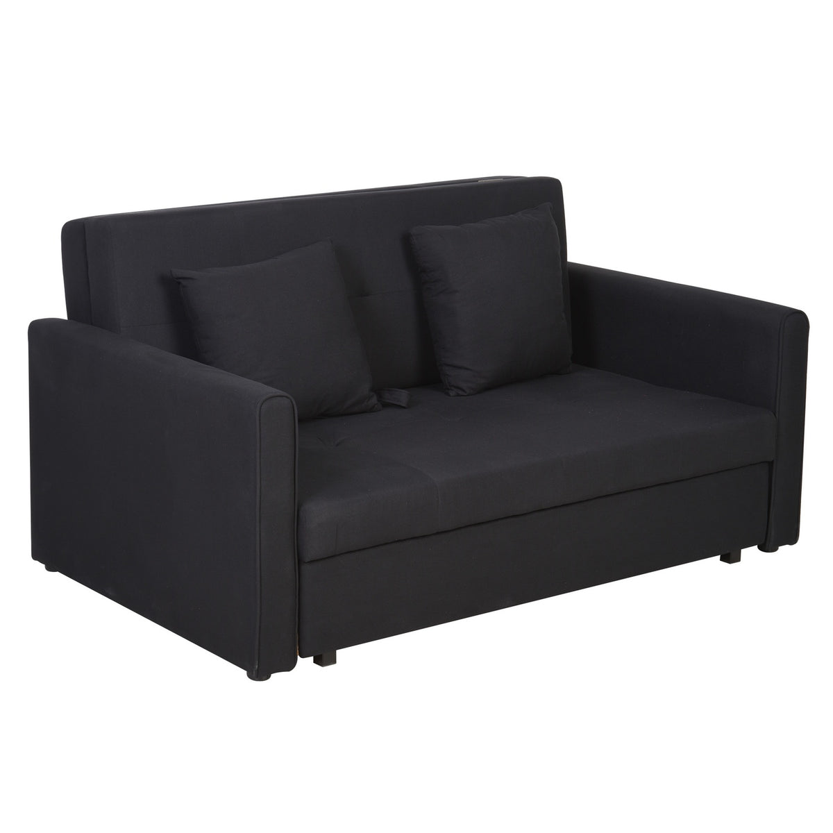 2-Seater Sofa Bed With Bed Function & Storage Space, Back Cushion, Polycotton, Wood, Charcoal Gray, 152X101X81Cm