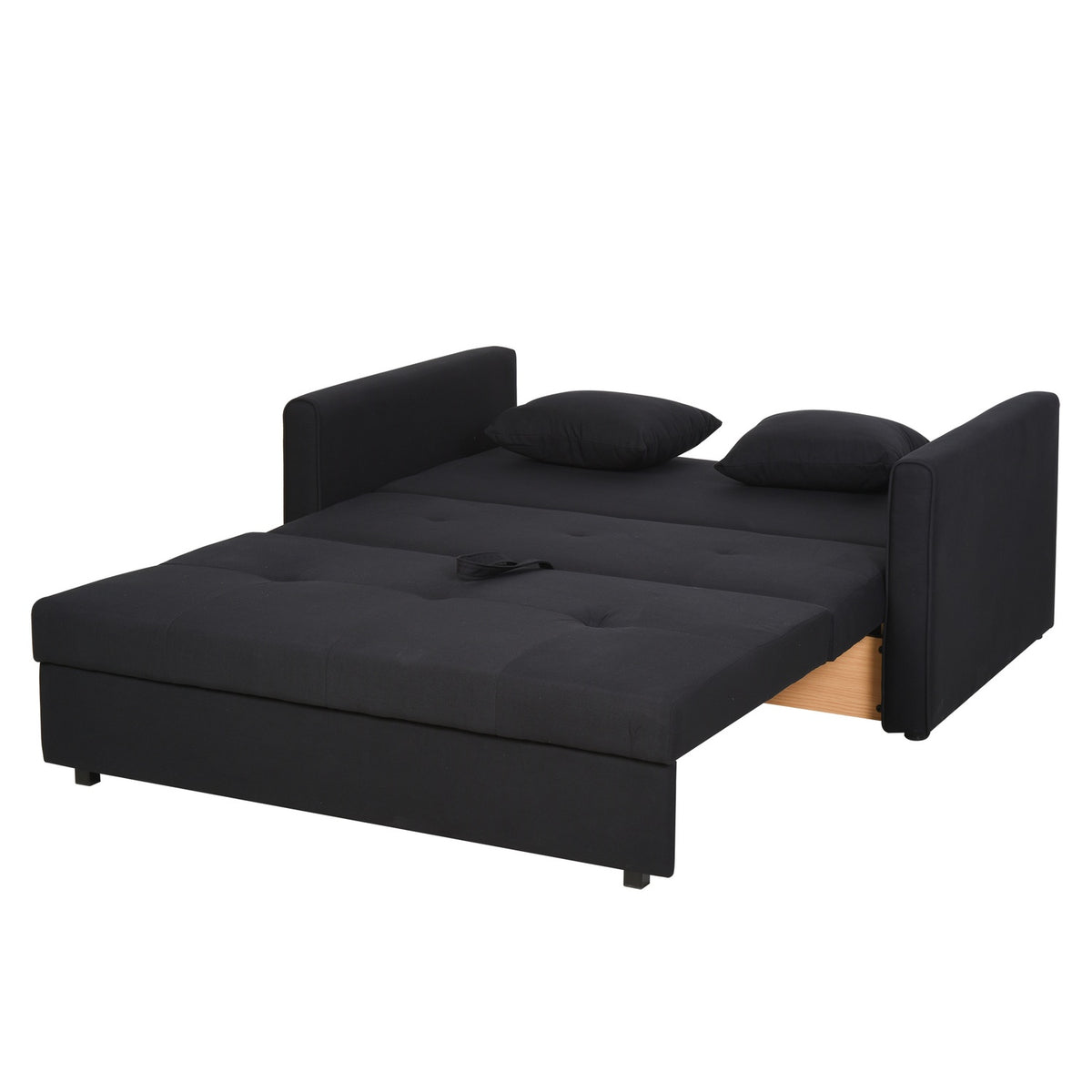 2-Seater Sofa Bed With Bed Function & Storage Space, Back Cushion, Polycotton, Wood, Charcoal Gray, 152X101X81Cm