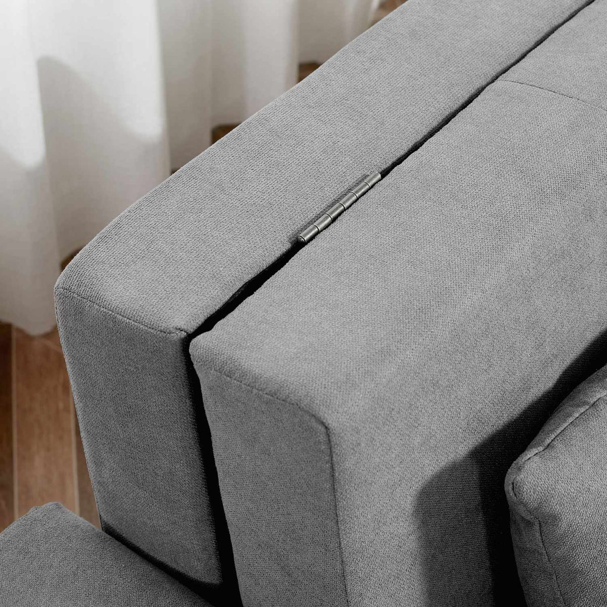 2-Seater Sofa Bed With Bed Function, Storage Space & Back Cushion, Polycotton, Wood, Gray, 152X101X81Cm