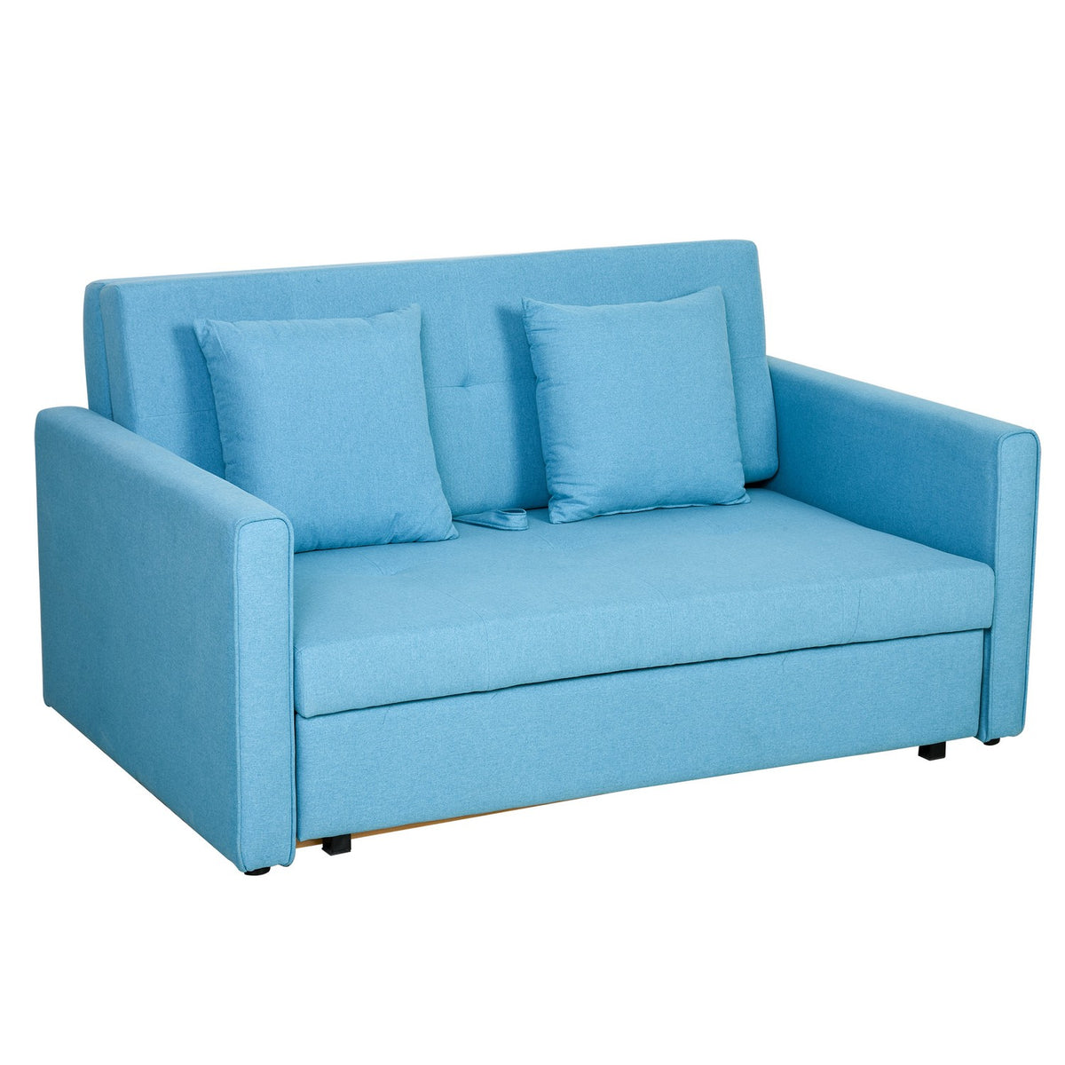 2-Seater Sofa Bed With Bed Function, Storage Space, For Living Room, Polycotton, Wood, Light Gray