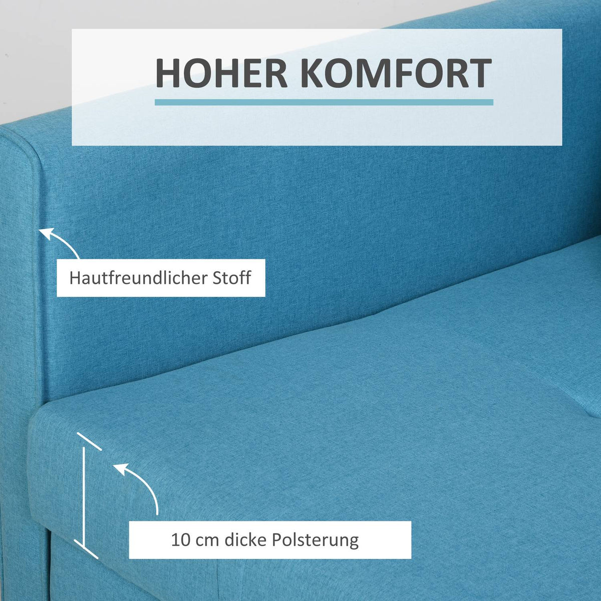 2-Seater Sofa Bed With Bed Function, Storage Space, For Living Room, Polycotton, Wood, Light Gray