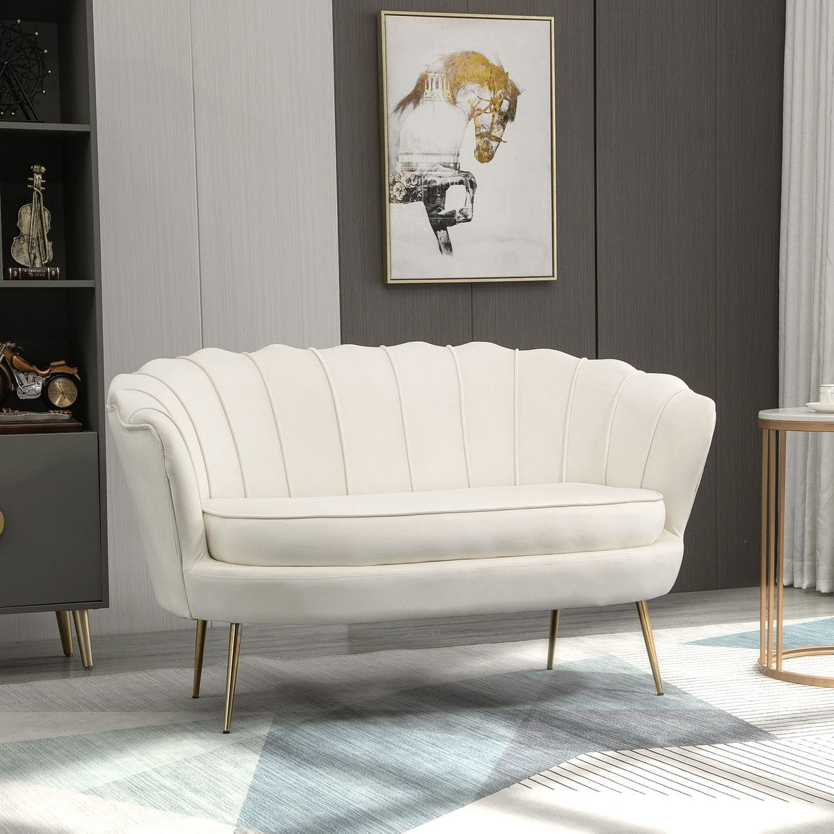 2 Seater Sofa Couch Upholstered Sofa Loveseat Armrest Velvet Up To 150Kg Living Room Bedroom Cream 130X77X77Cm