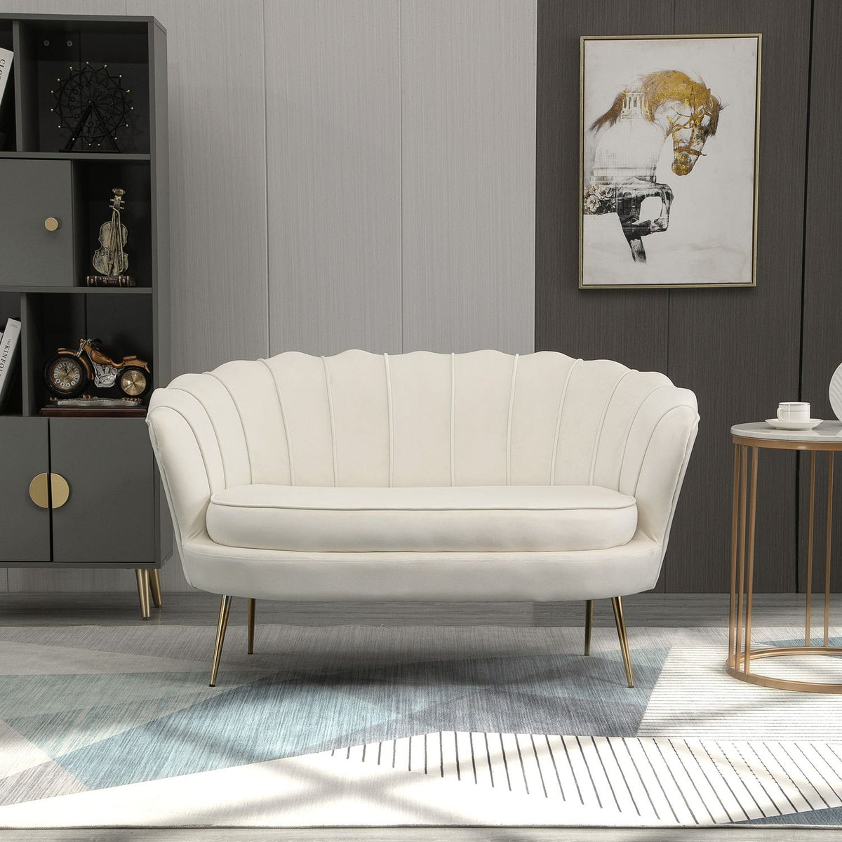 2 Seater Sofa Couch Upholstered Sofa Loveseat Armrest Velvet Up To 150Kg Living Room Bedroom Cream 130X77X77Cm