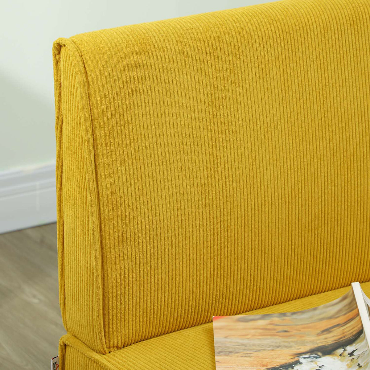 2 Seater Sofa, Couch with Corduroy Look, Wooden Legs, Padded Upholstered Sofa, Double Sofa for Bedroom, Living Room, 110 x 62 x 85 cm, Yellow