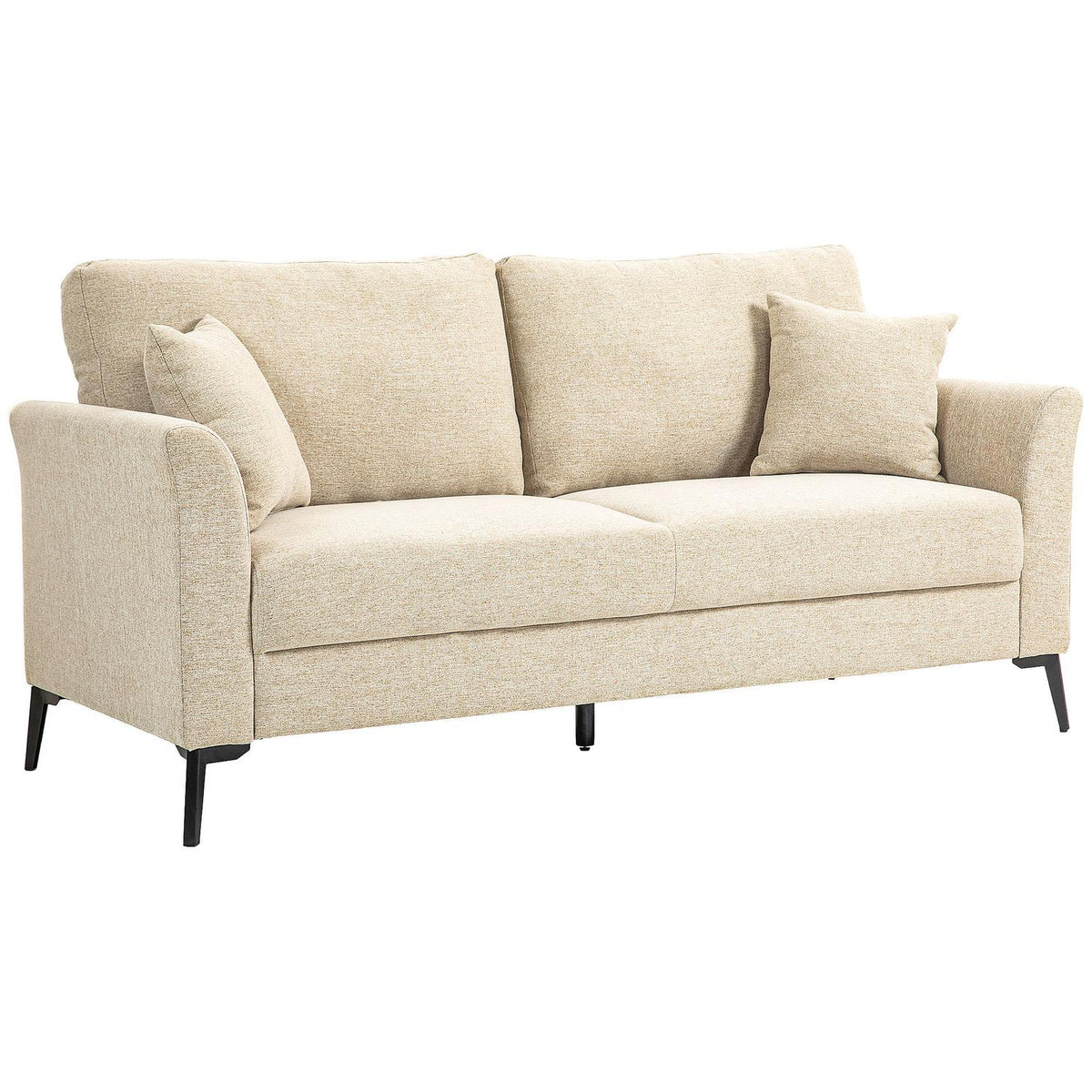 2 Seater Sofa, Couch with Linen Look, Metal Legs, Upholstered Sofa, Padded Double Sofa for Living Room, Bedroom, 179 x 80 x 89 cm, Beige