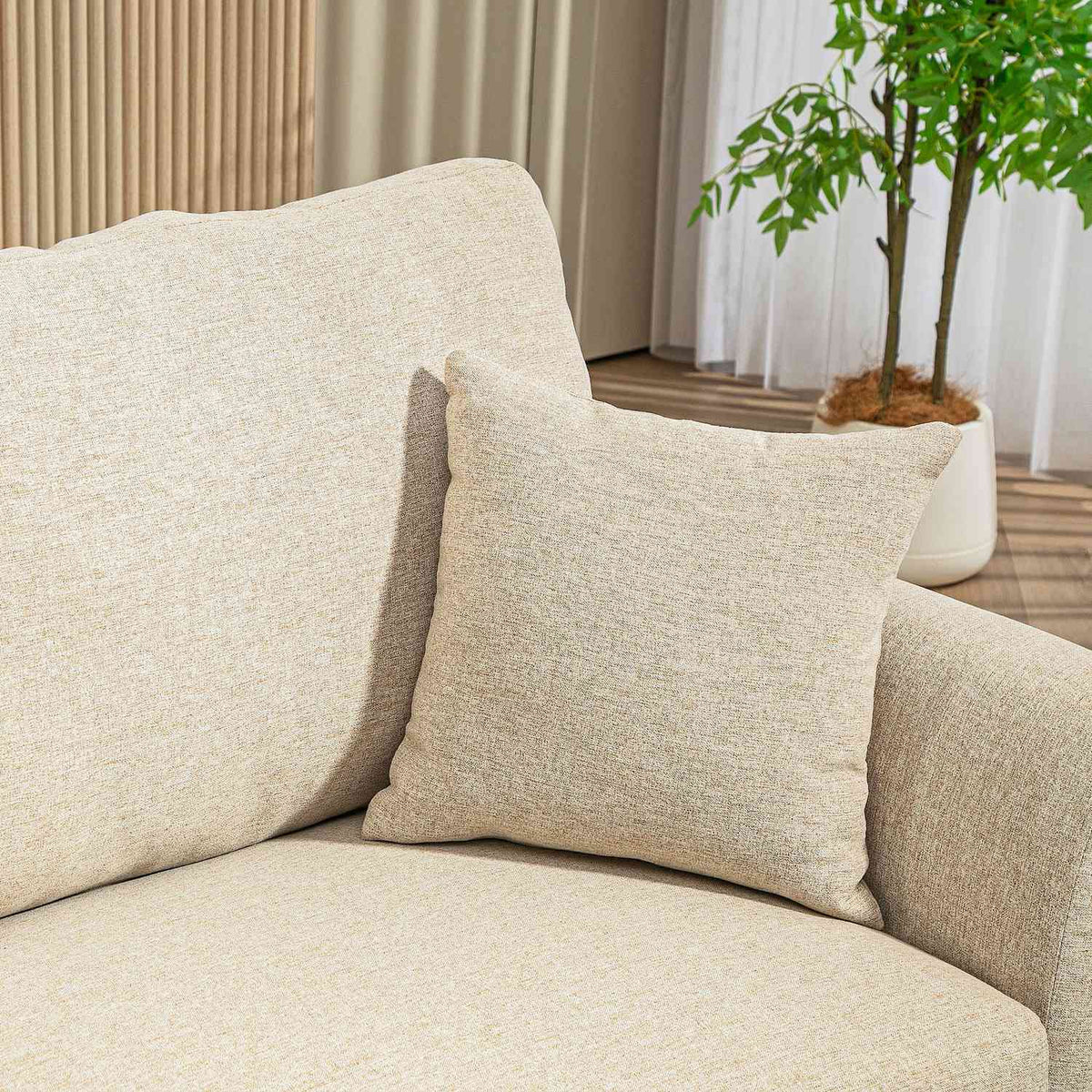 2 Seater Sofa, Couch with Linen Look, Metal Legs, Upholstered Sofa, Padded Double Sofa for Living Room, Bedroom, 179 x 80 x 89 cm, Beige