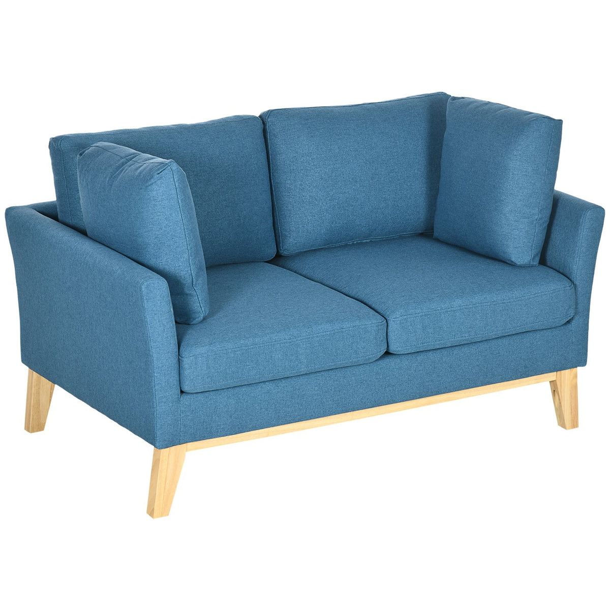 2-Seater Sofa Double Sofa Linen Look Two-Seater Cushion Wooden Legs Up To 150Kg Blue 137X78X78Cm
