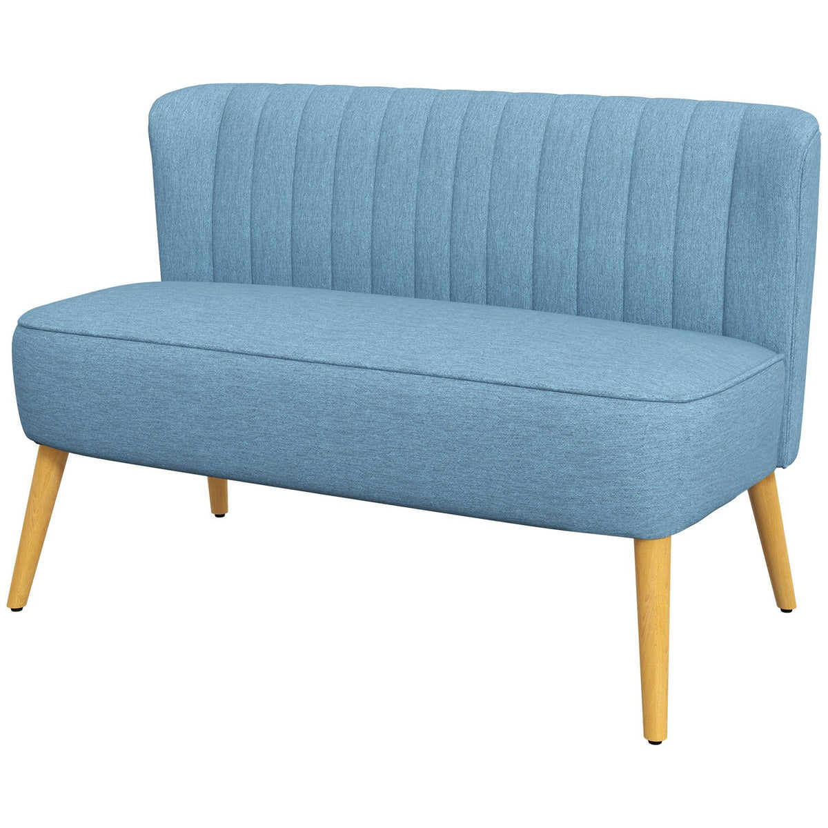 2-Seater Sofa, Loveseat With Linen Look, Double Sofa With Wooden Legs, Load Capacity Up To 150 Kg, Blue, 117 X 56.5 X 77 Cm