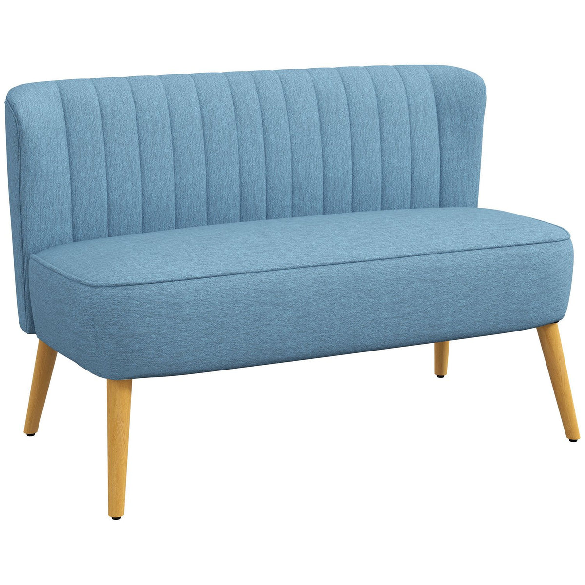 2-Seater Sofa, Loveseat With Linen Look, Double Sofa With Wooden Legs, Load Capacity Up To 150 Kg, Blue, 117 X 56.5 X 77 Cm