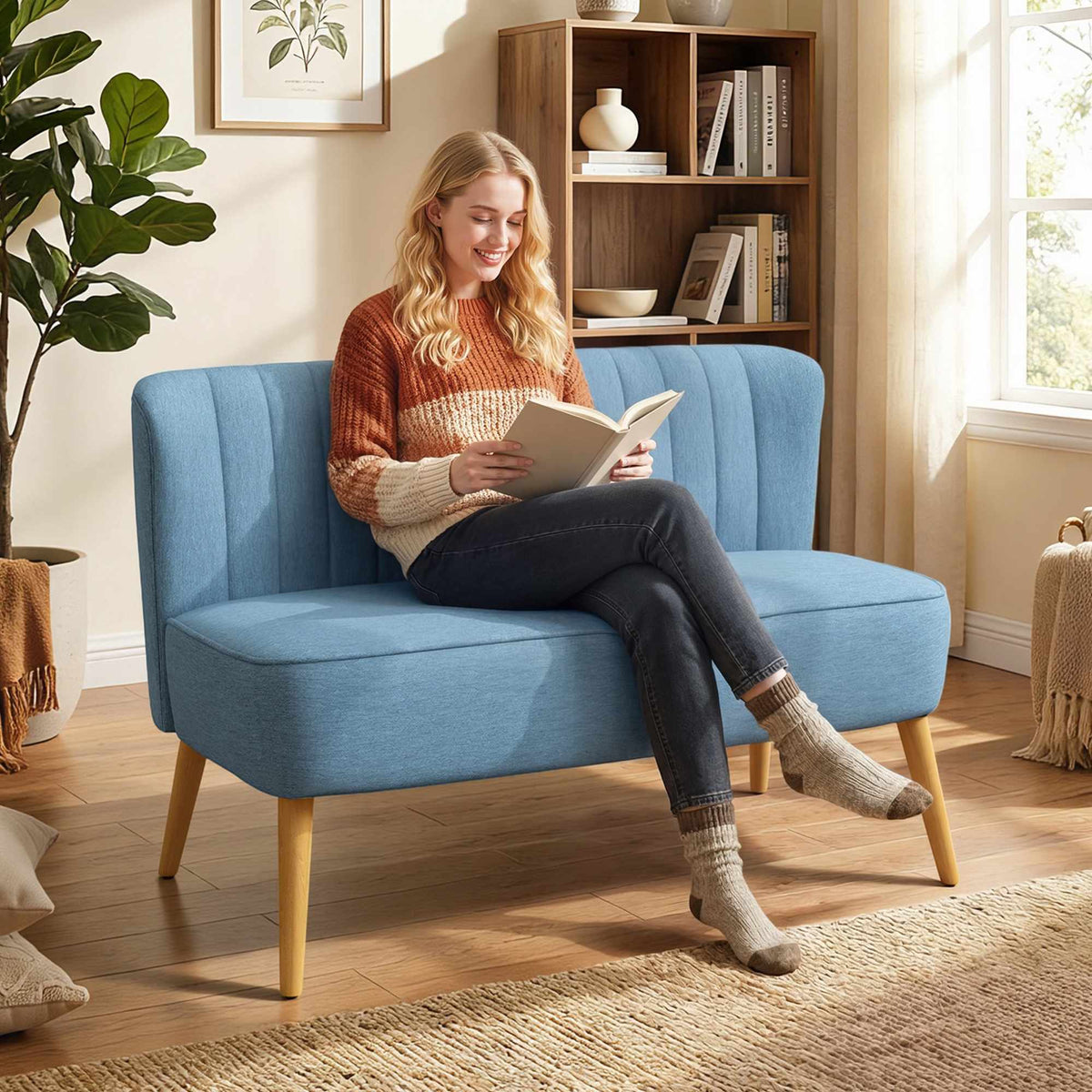 2-Seater Sofa, Soft Cushioning, Easy-Care Cover, Blue