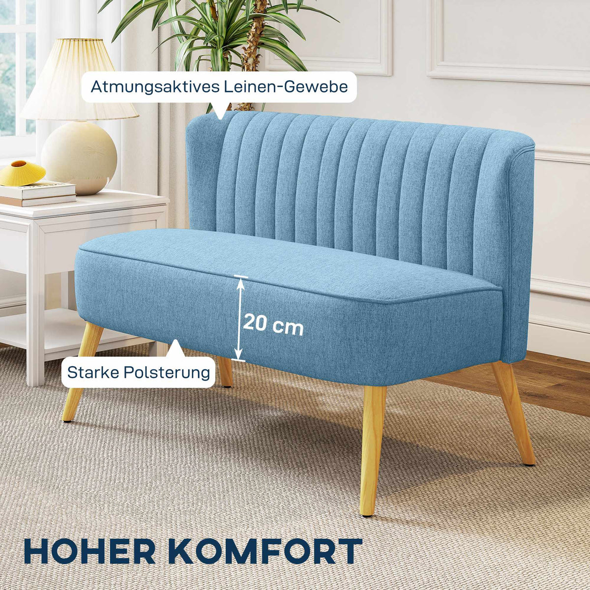 2-Seater Sofa, Soft Cushioning, Easy-Care Cover, Blue