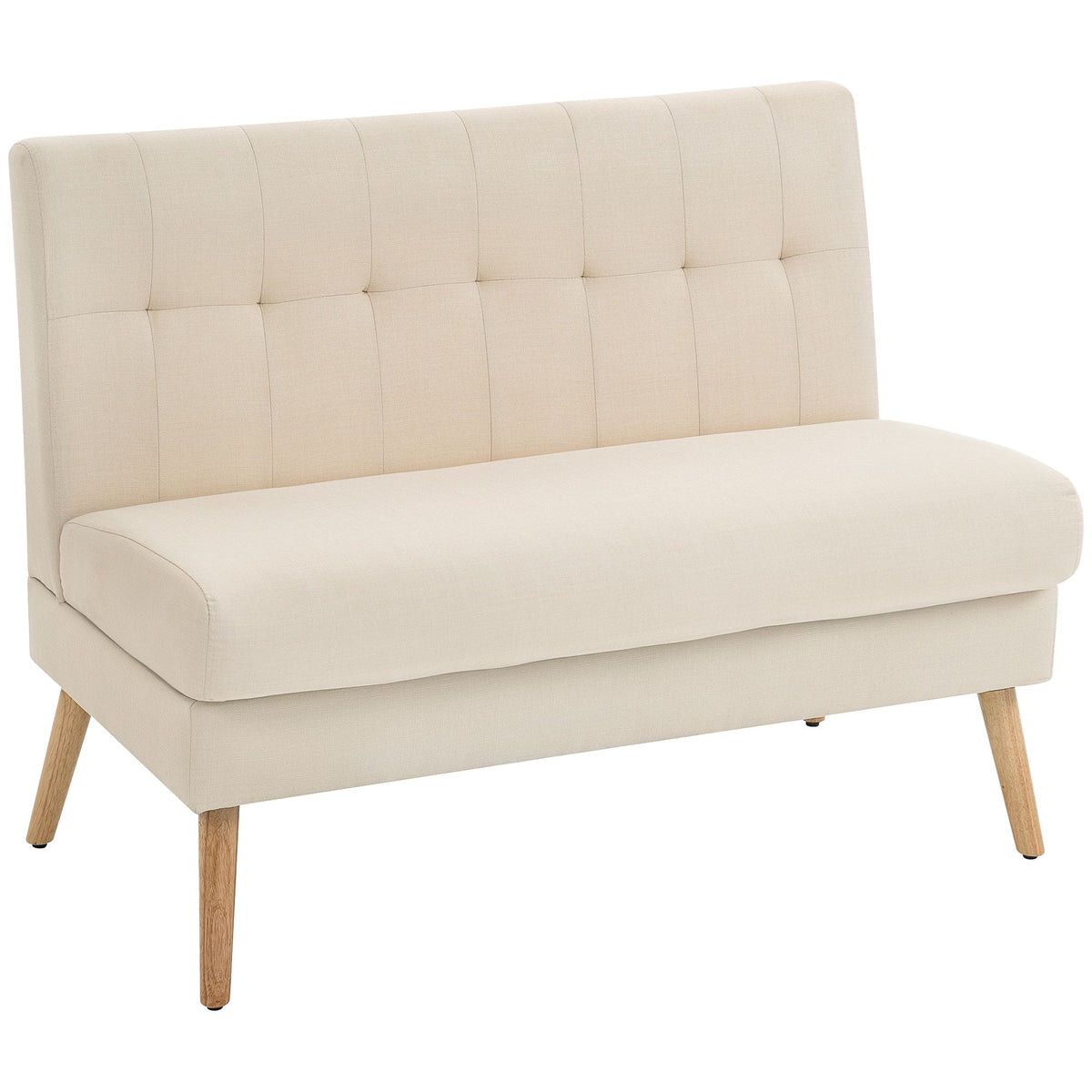 2-Seater Sofa, Tufted Back, Wood Legs, Linen Look, Beige
