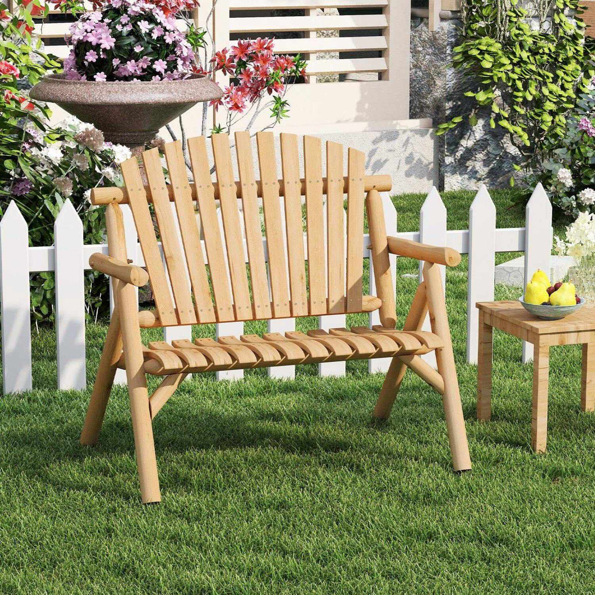 2-Seater Wooden Garden Bench with Armrests, 300kg Capacity