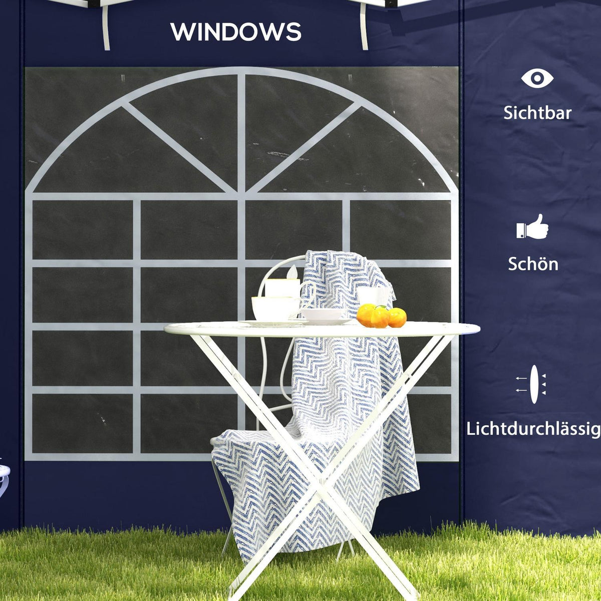 2 Side Panels Side Walls For 3 X 3/3 X 6 M Gazebo, Side Tarpaulins With Window, Door, Replacement Walls For Party Tent, Oxford, Blue