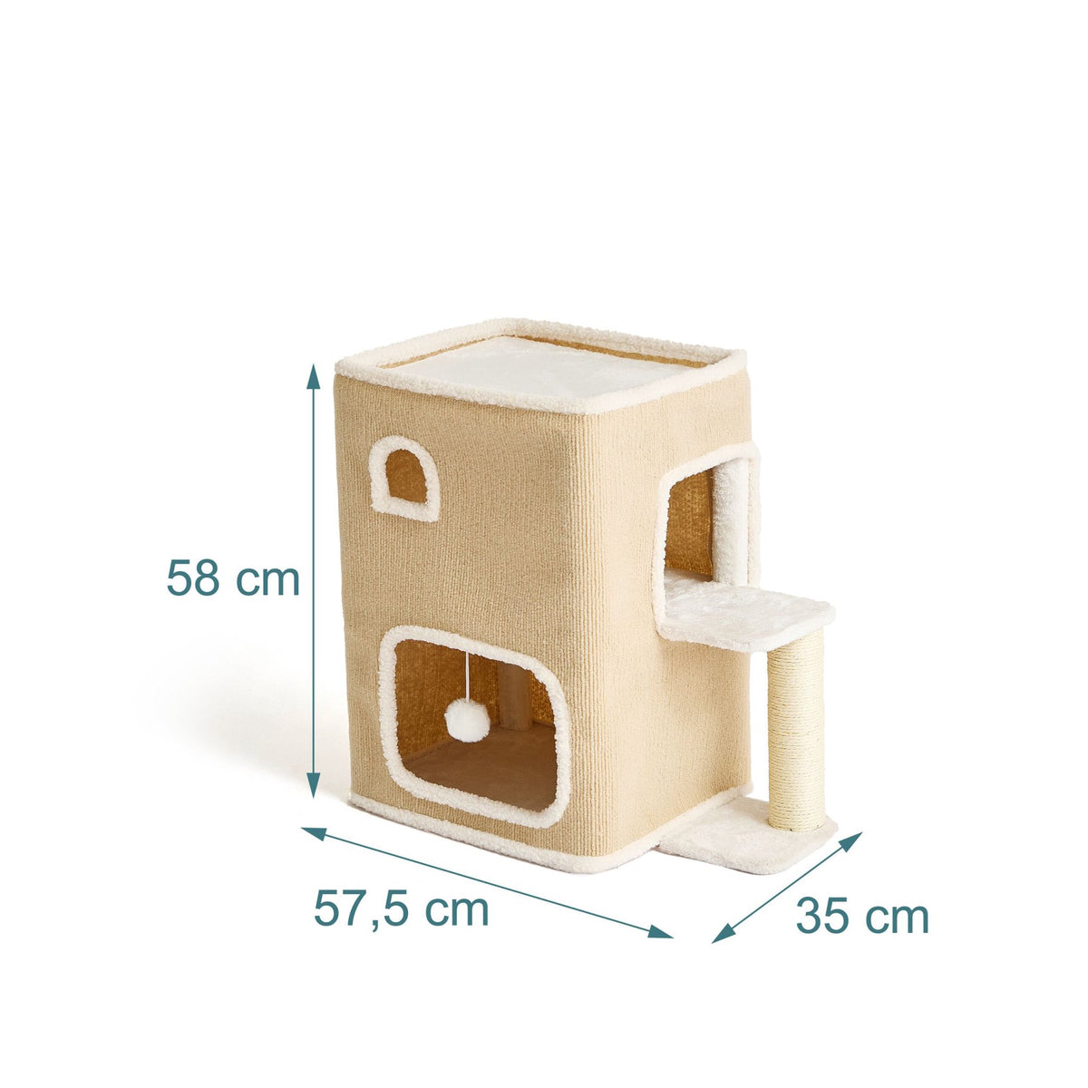 2-Storey Cat House with Sisal Post & Toys - Beige