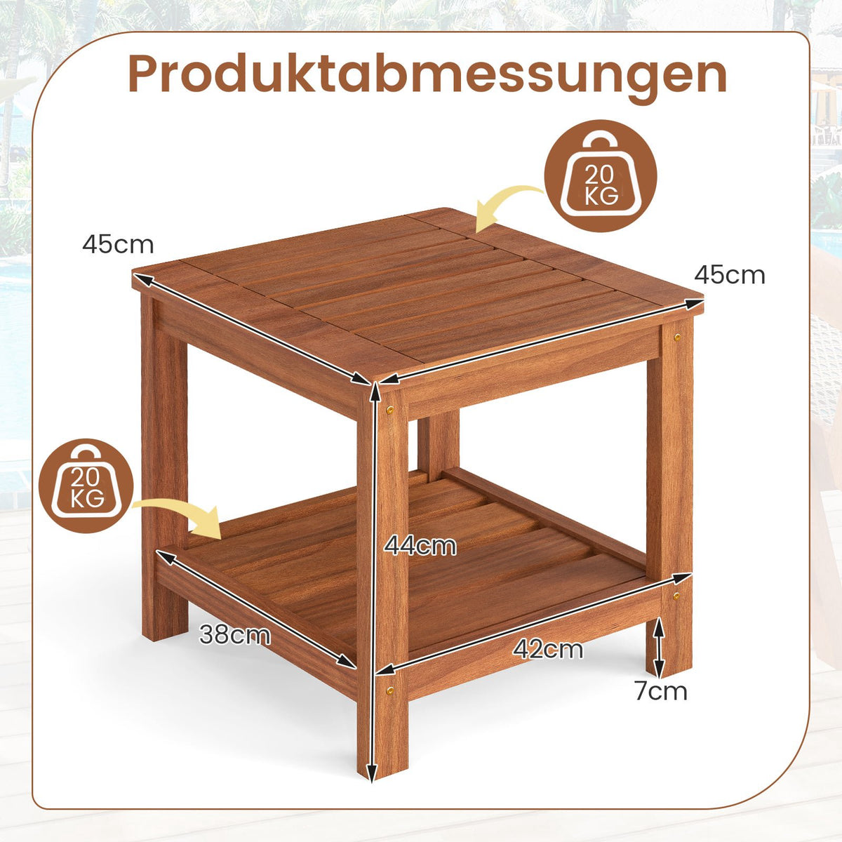 2-Tier Solid Wood Side Table with Shelf, Natural Finish