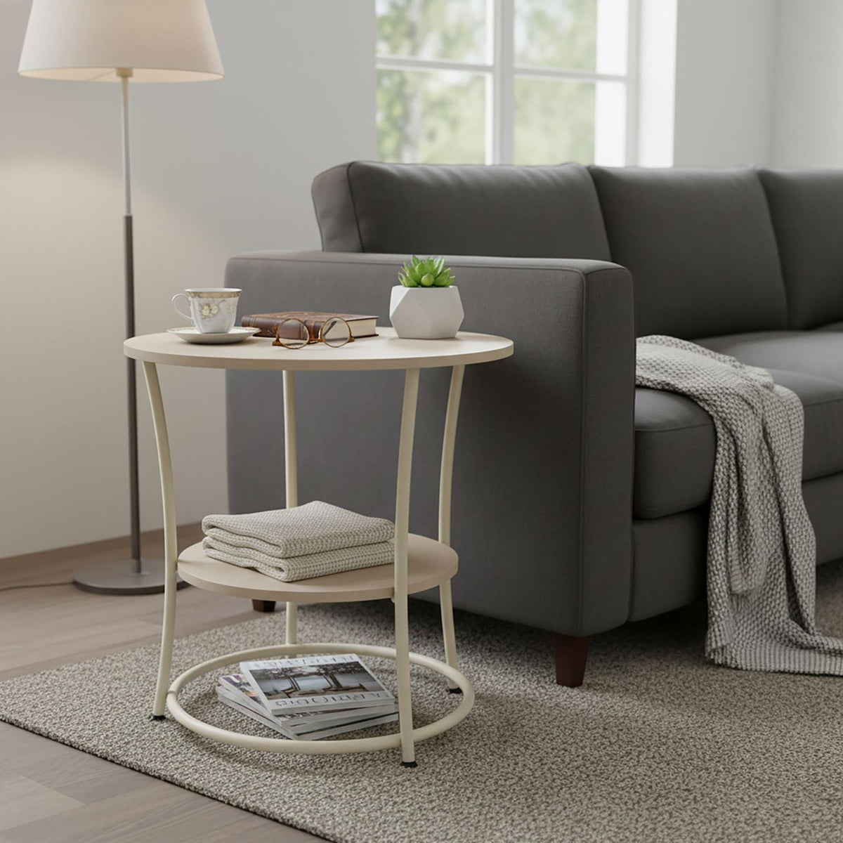 2-Tier Wood-Effect Side Table with Metal Frame