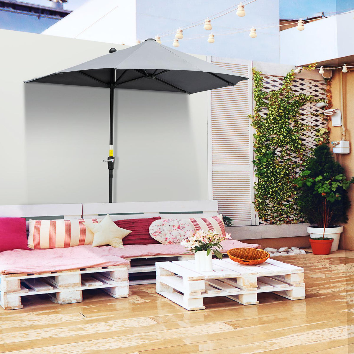 2 X 2 M Parasol Half-Round Parasol Balcony Umbrella With Holder Waterproof For Garden Terraces Yards 100% Polyester Dark Grey