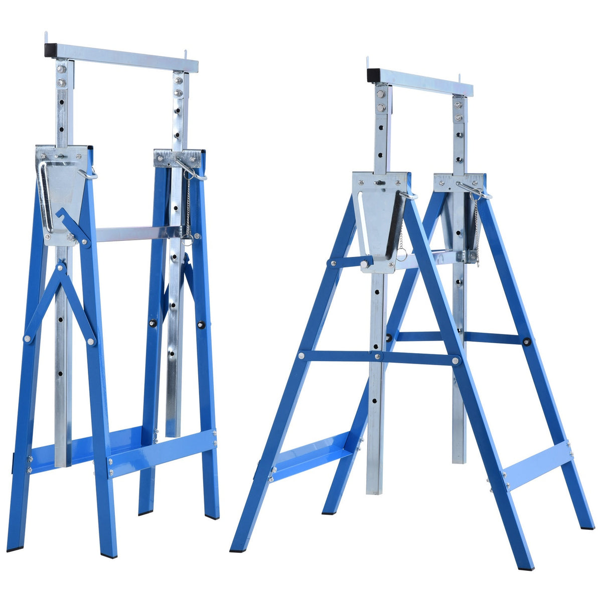 2 X Scaffolding Trestle, Folding Trestle, Height Adjustable Up To 200Kg, Steel, Blue, 68X58X80-130Cm