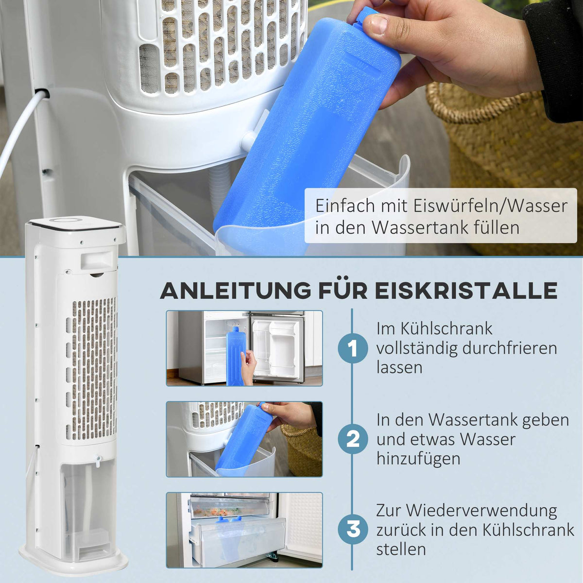 2-in-1 Air Cooler with 5L Tank, 12h Timer, for 20㎡