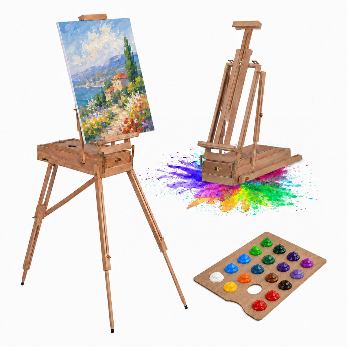 2-in-1 Beechwood Easel with Drawer and Palette