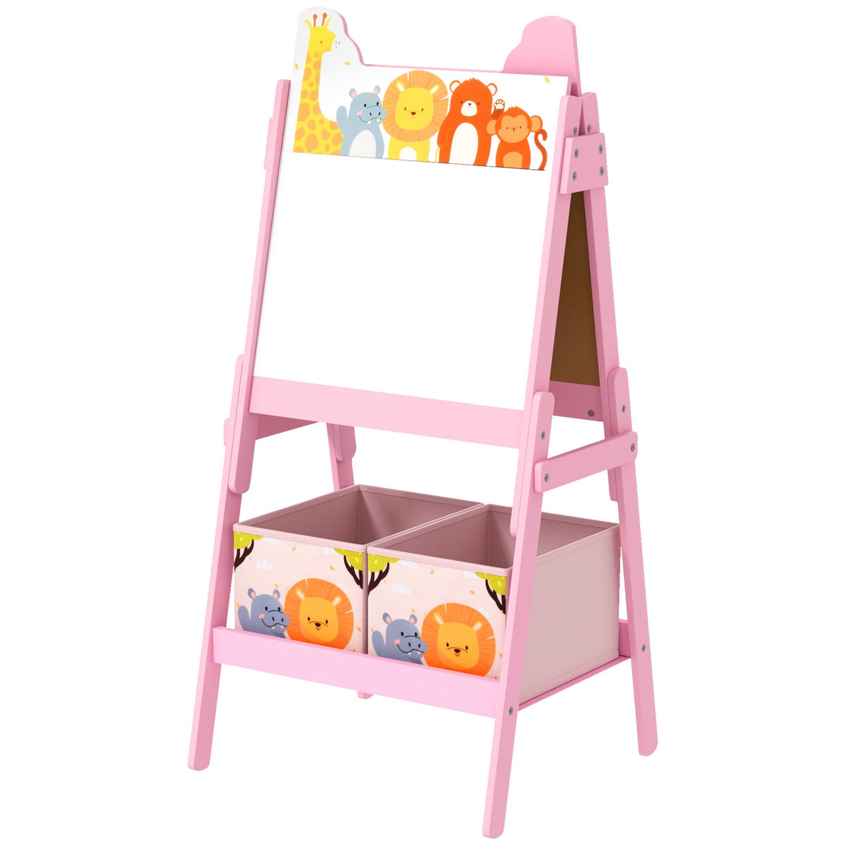 2-in-1 Children's Blackboard, Double-Sided Children's Easel, Easel with Chalkboard, Whiteboard, Storage Boxes, for Children 3-8 Years, Pink