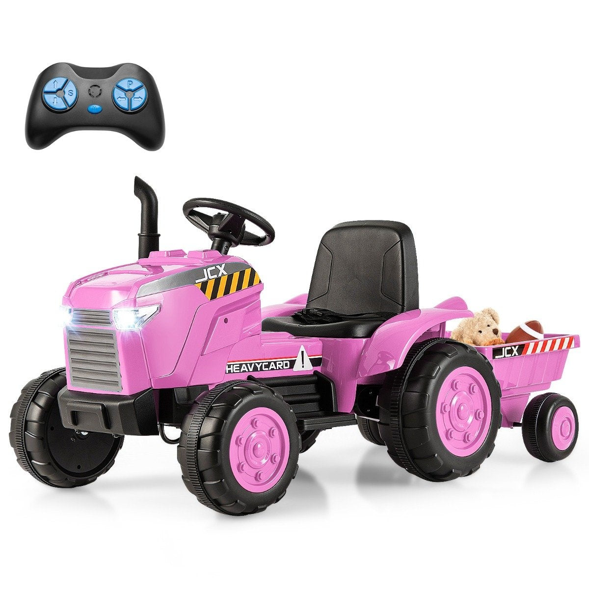 2 in 1 Children's Electric Tractor with Trailer & Remote Control Electric Toy Car Pink
