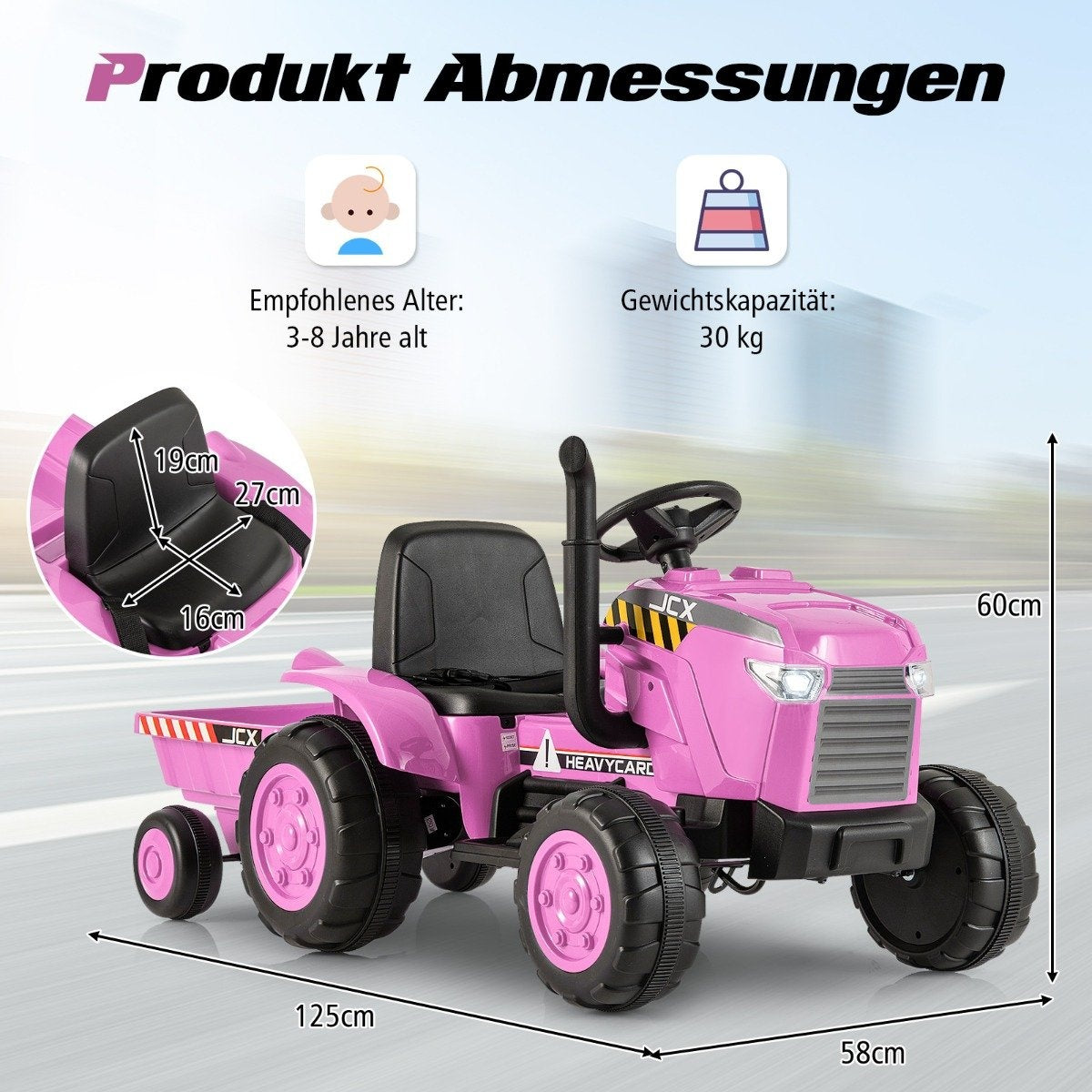 2 in 1 Children's Electric Tractor with Trailer & Remote Control Electric Toy Car Pink