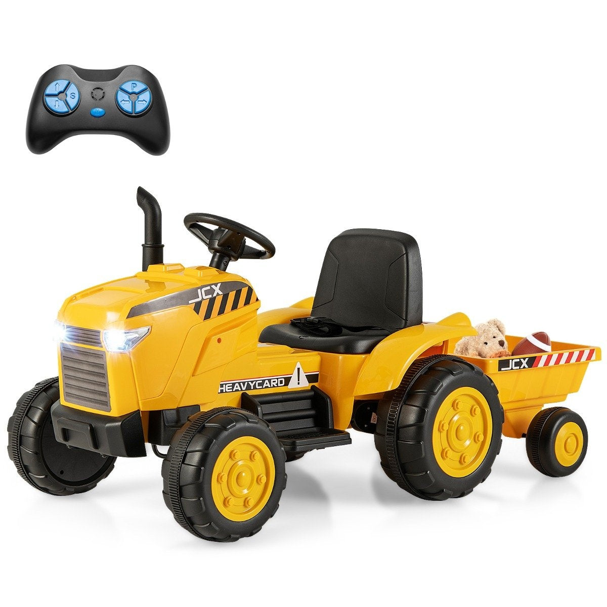 2 in 1 Children's Electric Tractor with Trailer & Remote Control Electric Toy Car-Yellow