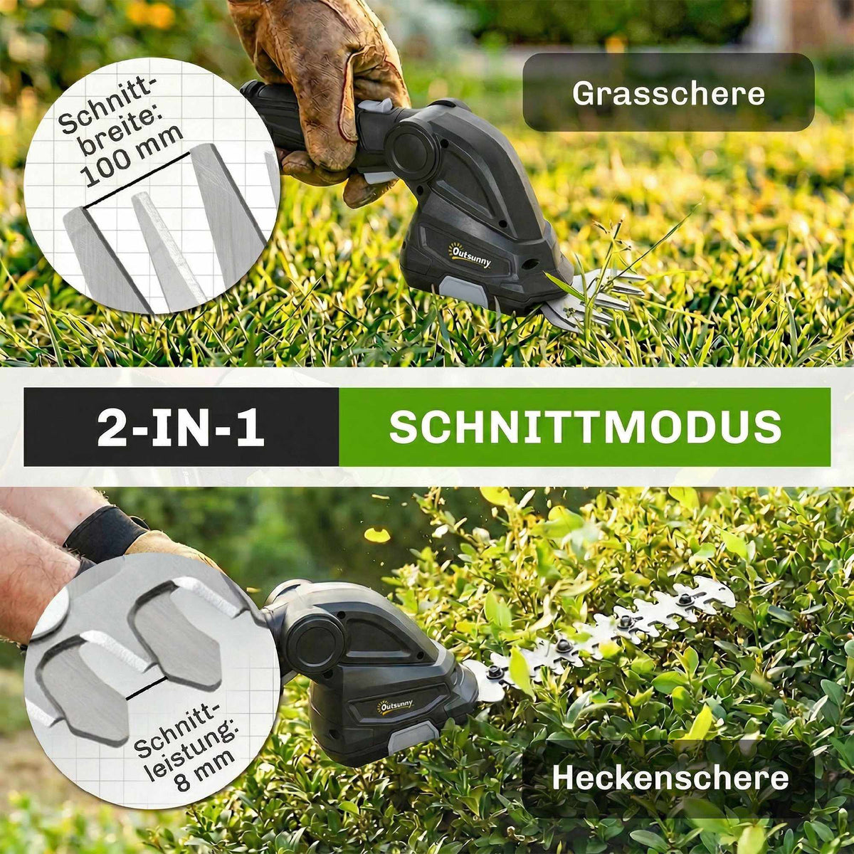 2-in-1 Cordless Hedge & Grass Shear, 7.2V, Rechargeable
