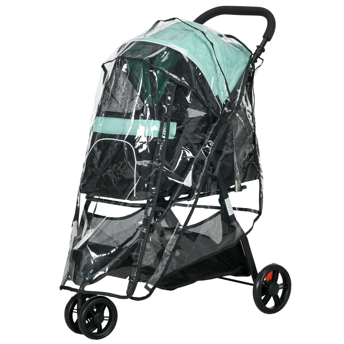 2 in 1 Dog Cart Dog Buggy with Rain Cover Foldable for Dogs & Cats up to 10 kg Cat Buggy with Cushion Mesh Windows Doors Storage Basket Cat Cart Buggy Green