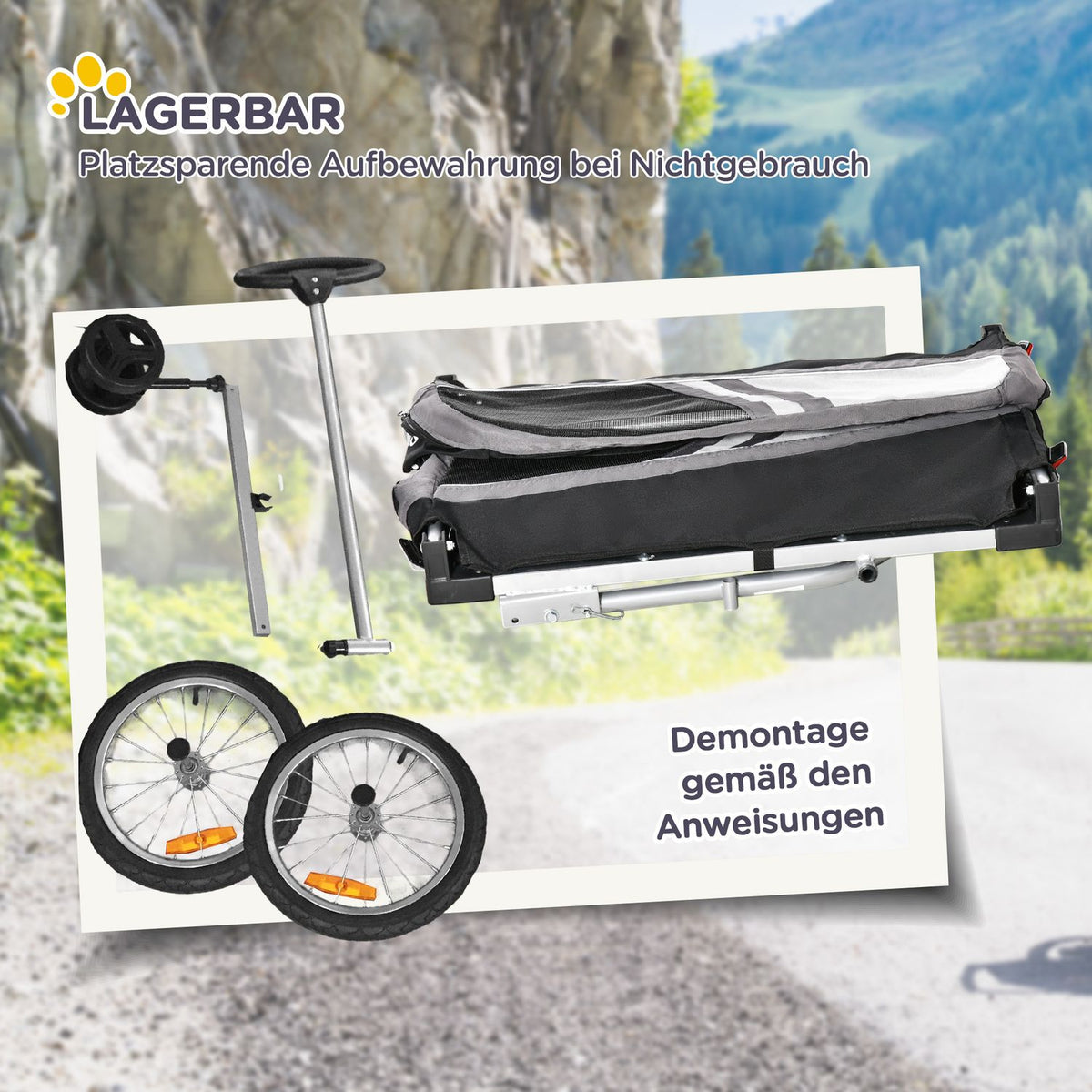 2-in-1 Dog Trailer Pet Trolley & Bicycle Trailer Breathable Oxford Fabric for Travel & Excursions