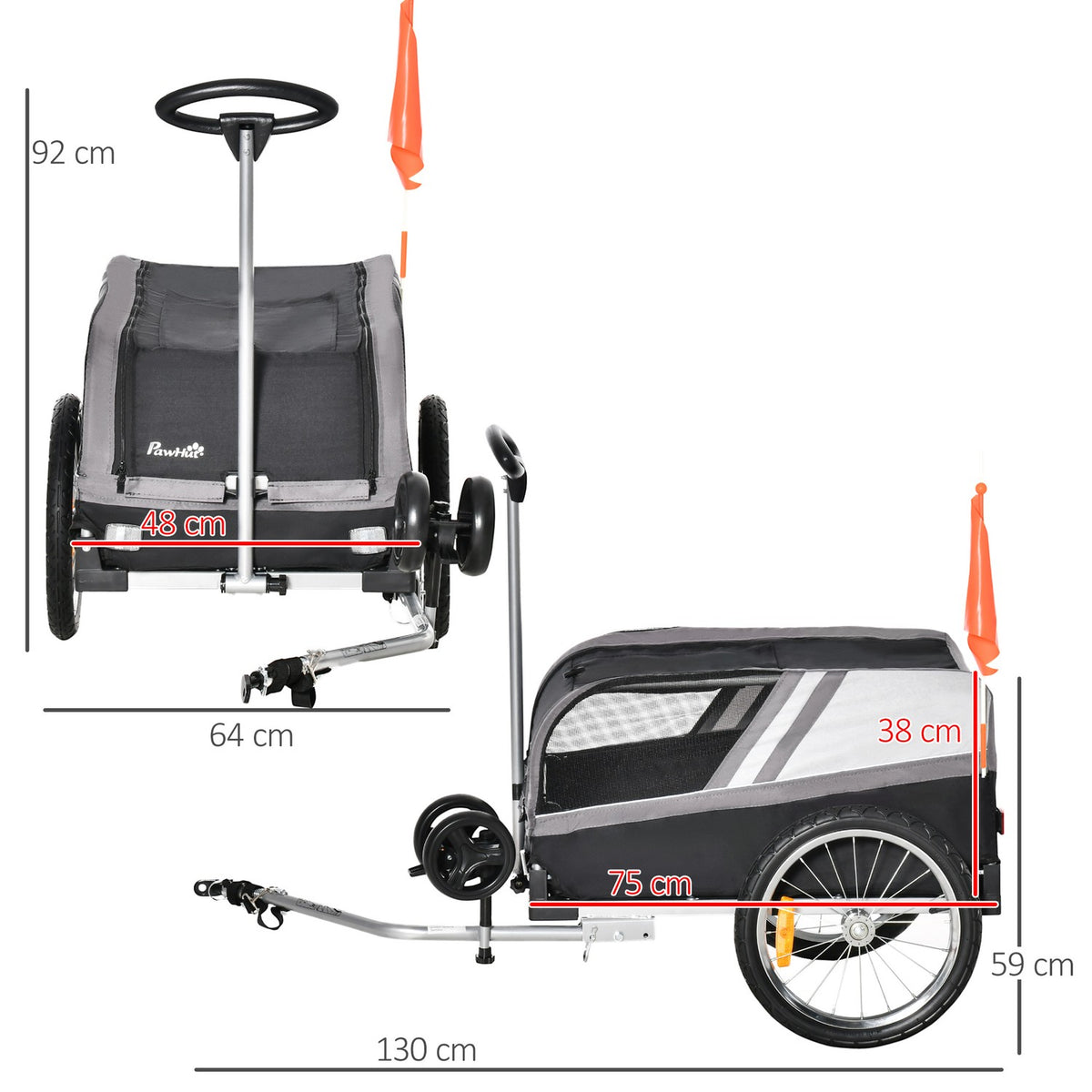 2-in-1 Dog Trailer Pet Trolley & Bicycle Trailer Breathable Oxford Fabric for Travel & Excursions