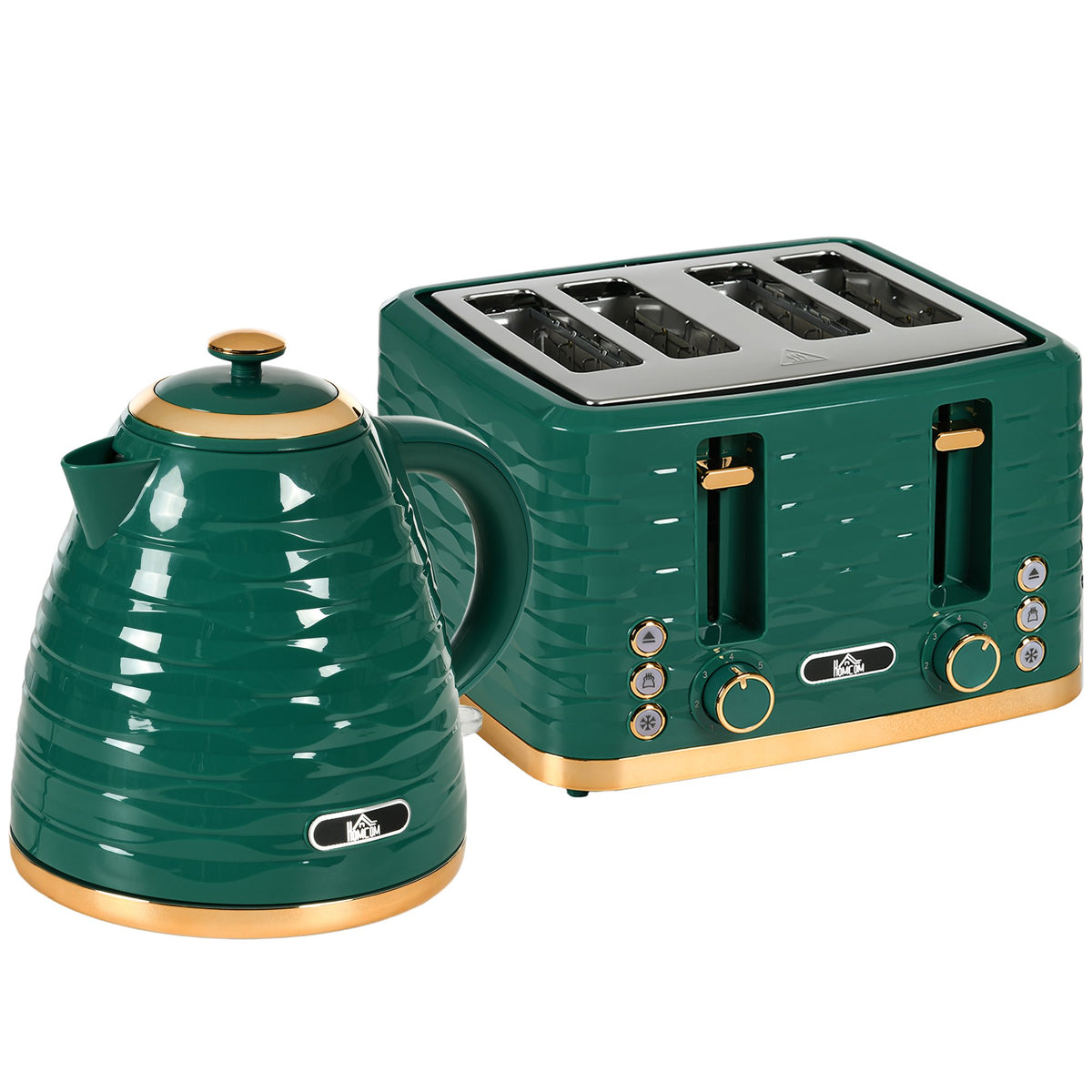 2-in-1 Green Toaster & Kettle Set, 7 Browning Levels