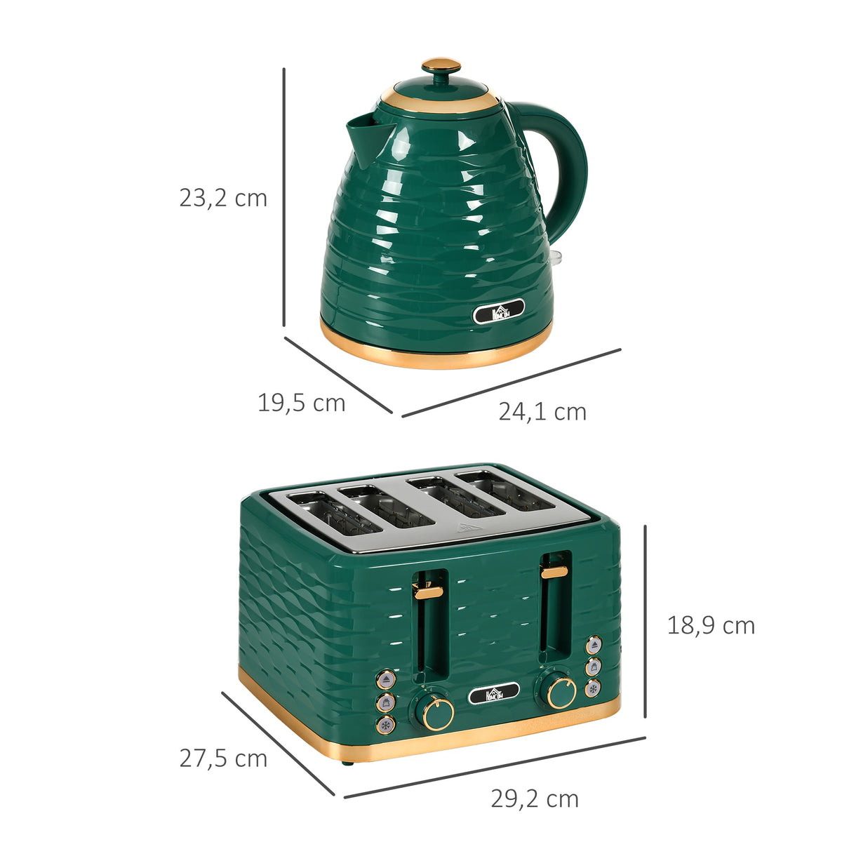 2-in-1 Green Toaster & Kettle Set, 7 Browning Levels