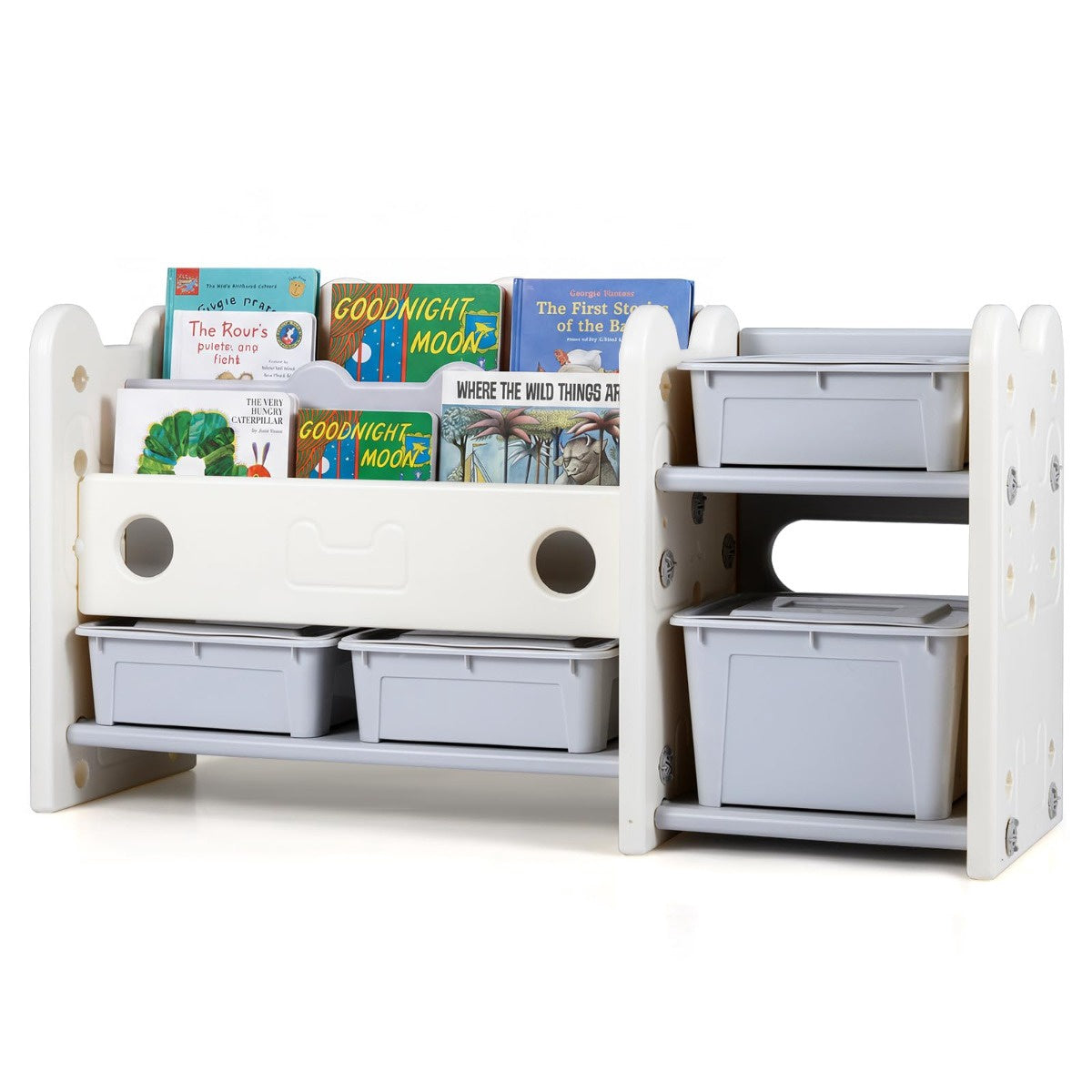 2-in-1 Kids Bookshelf with Toy Storage, White, 2-Tier