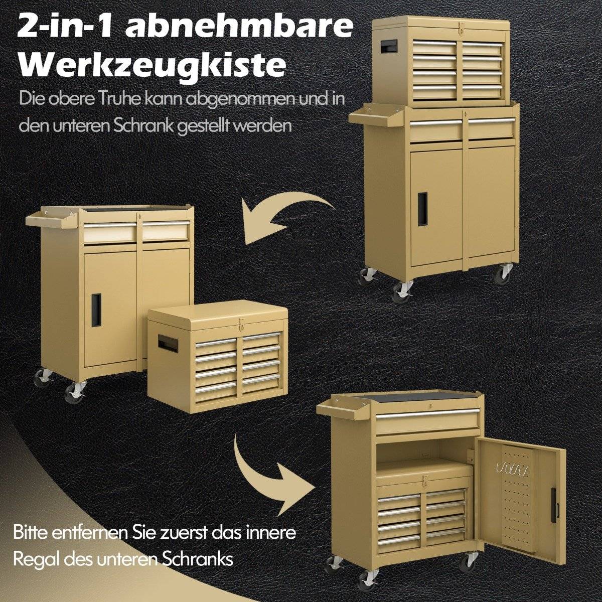 2-in-1 Rolling Tool Chest with 5 Drawers, Adjustable Shelf